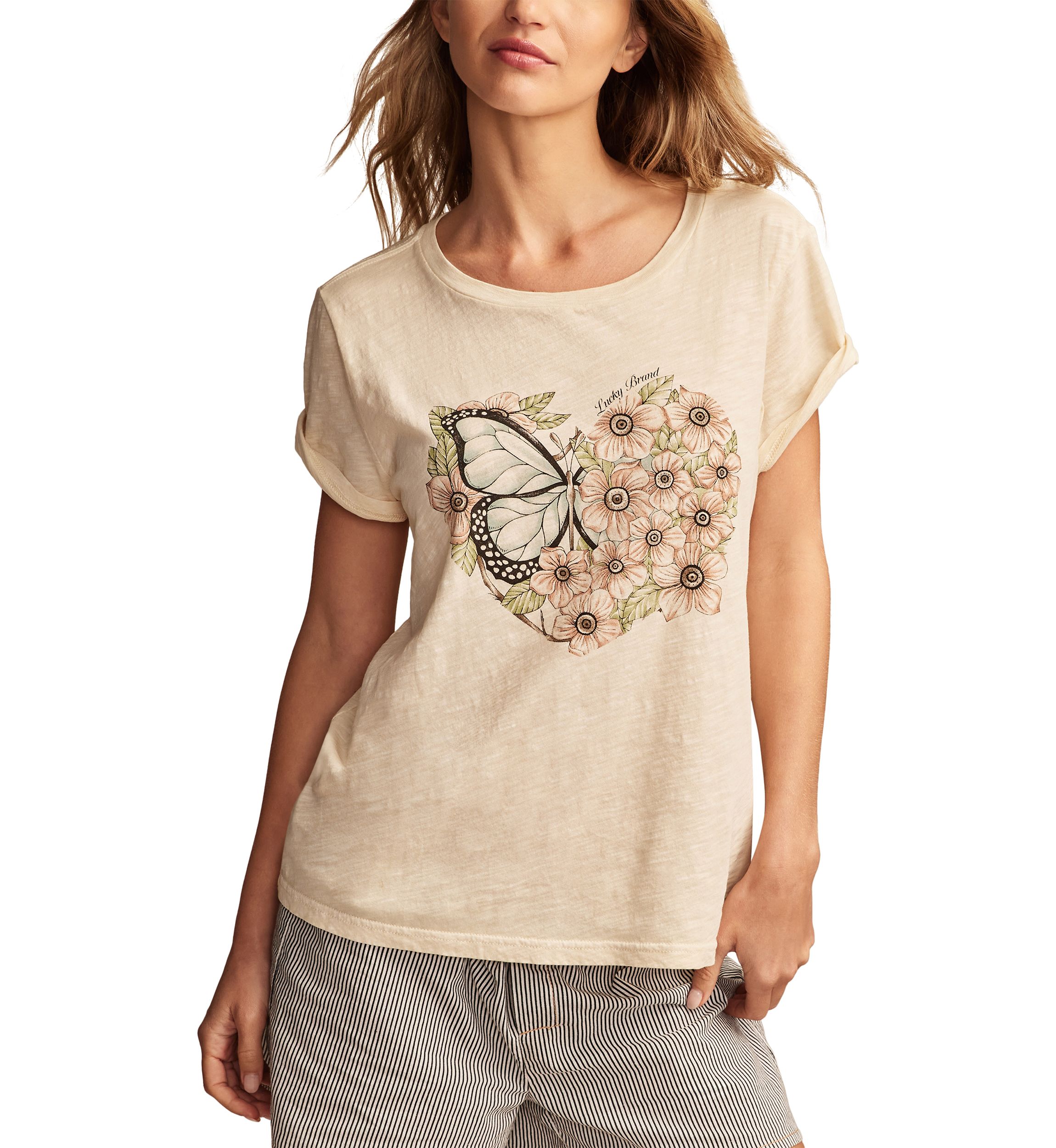 Womens Butterfly Heart Graphic T-Shirt 
