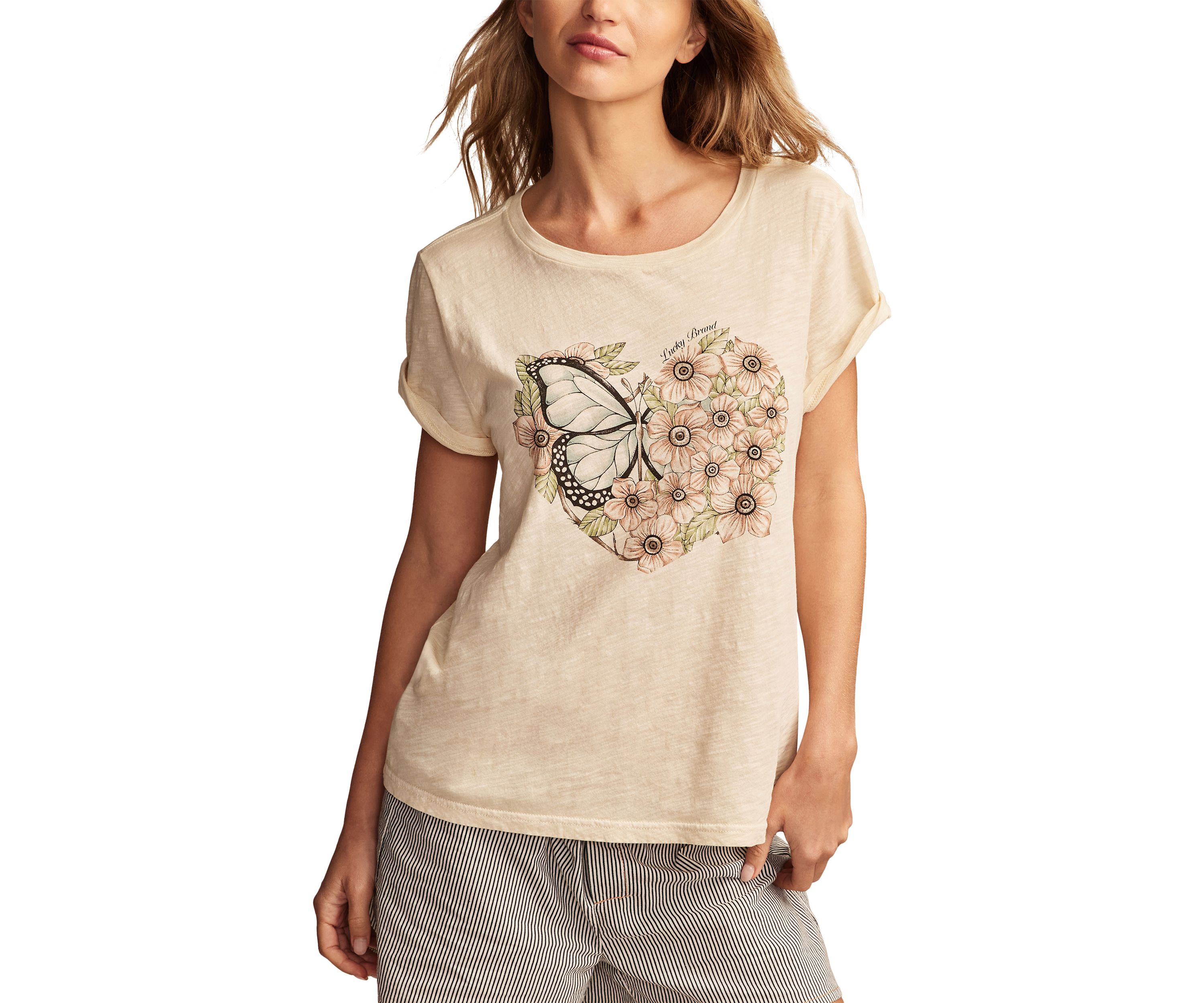Womens Butterfly Heart Graphic T-Shirt 