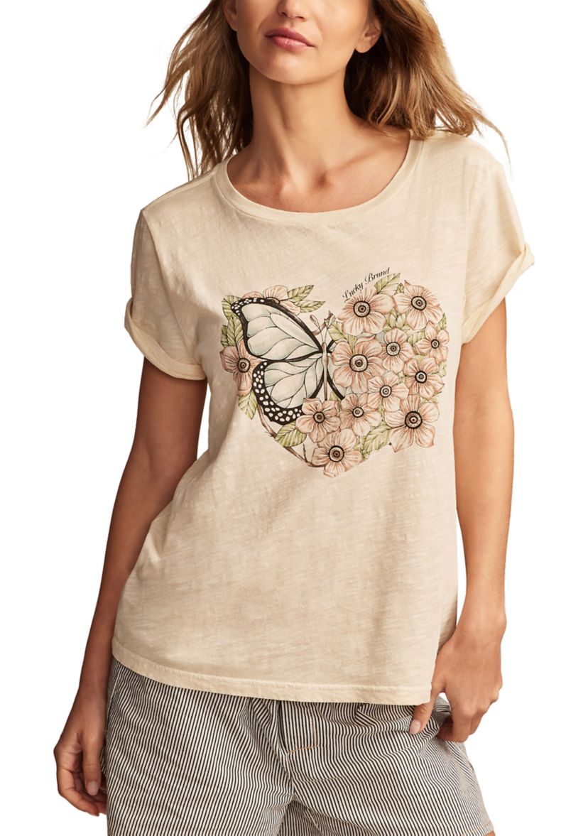 Womens Butterfly Heart Graphic T-Shirt 