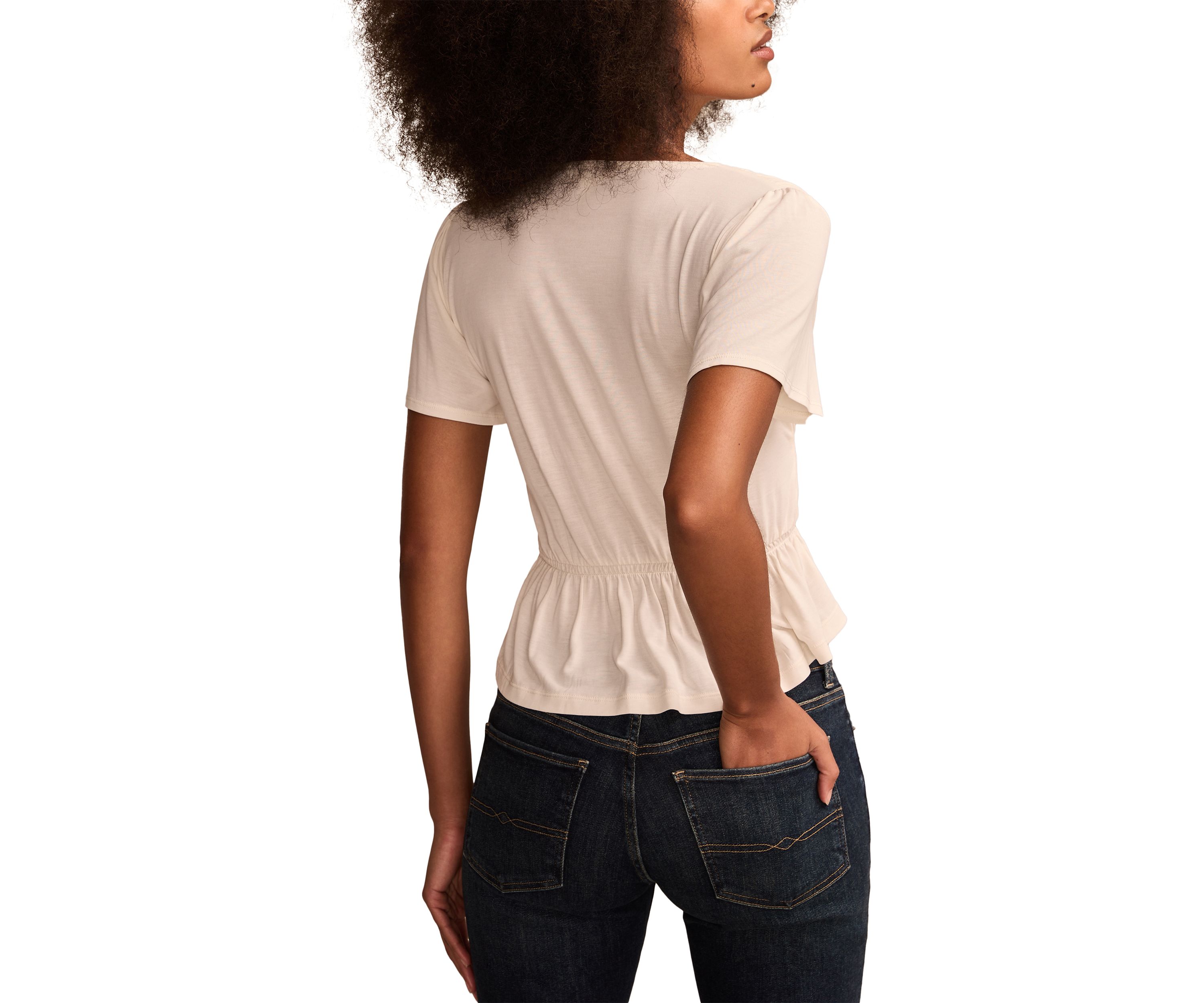Sandwashed Shirred Button Front Top