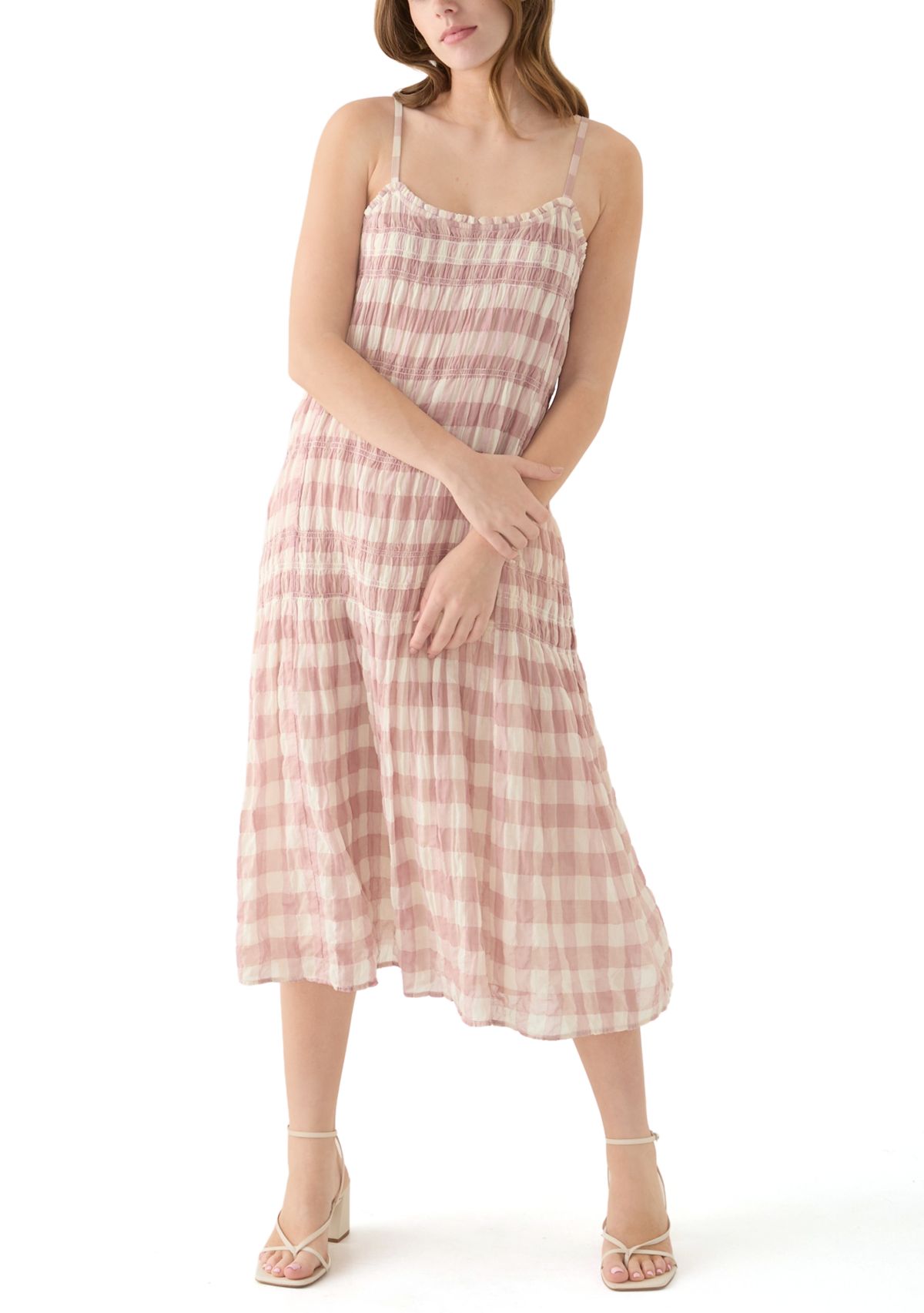 Womens Sleeveless Smocked Printed Dress