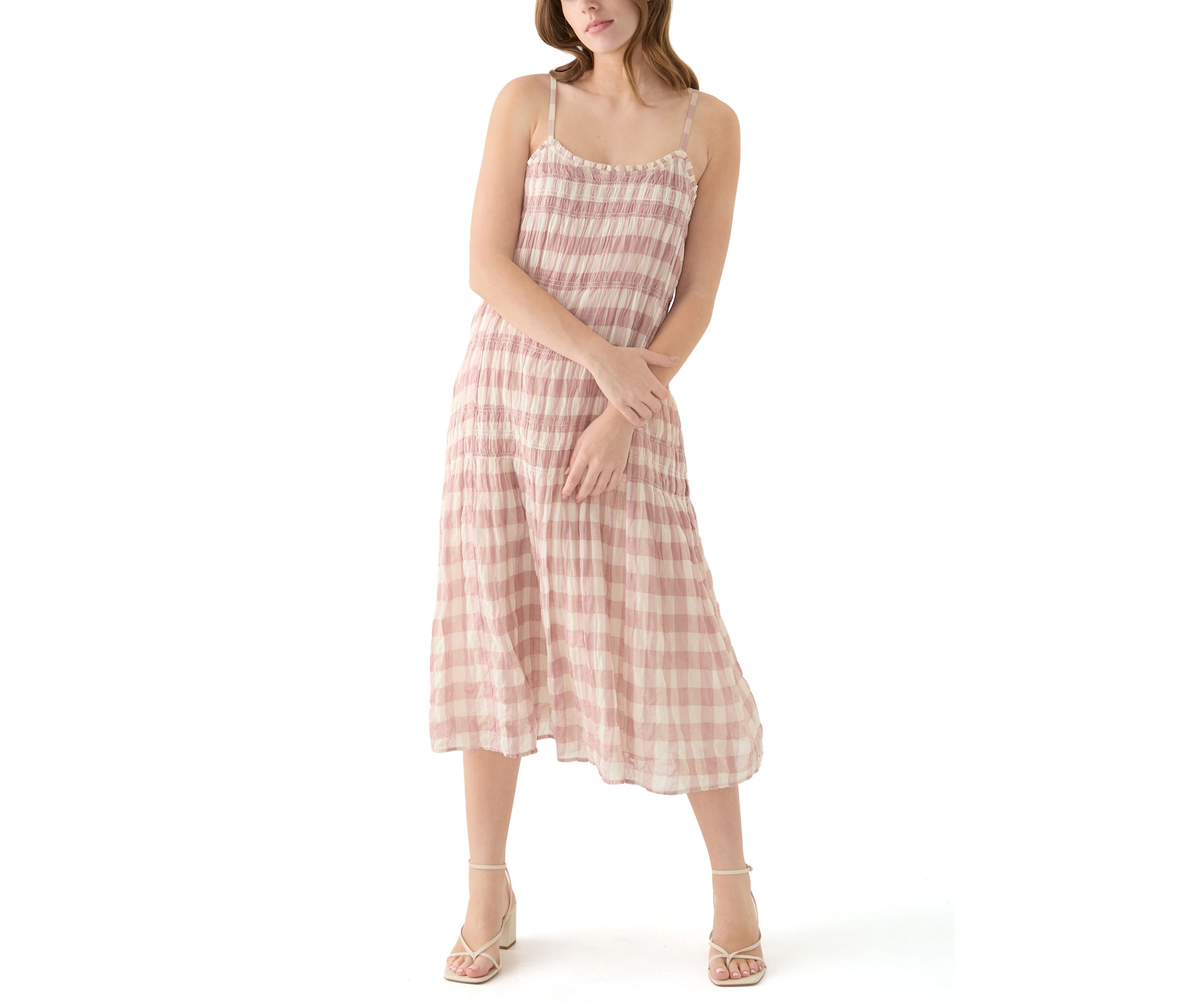 Womens Sleeveless Smocked Printed Dress