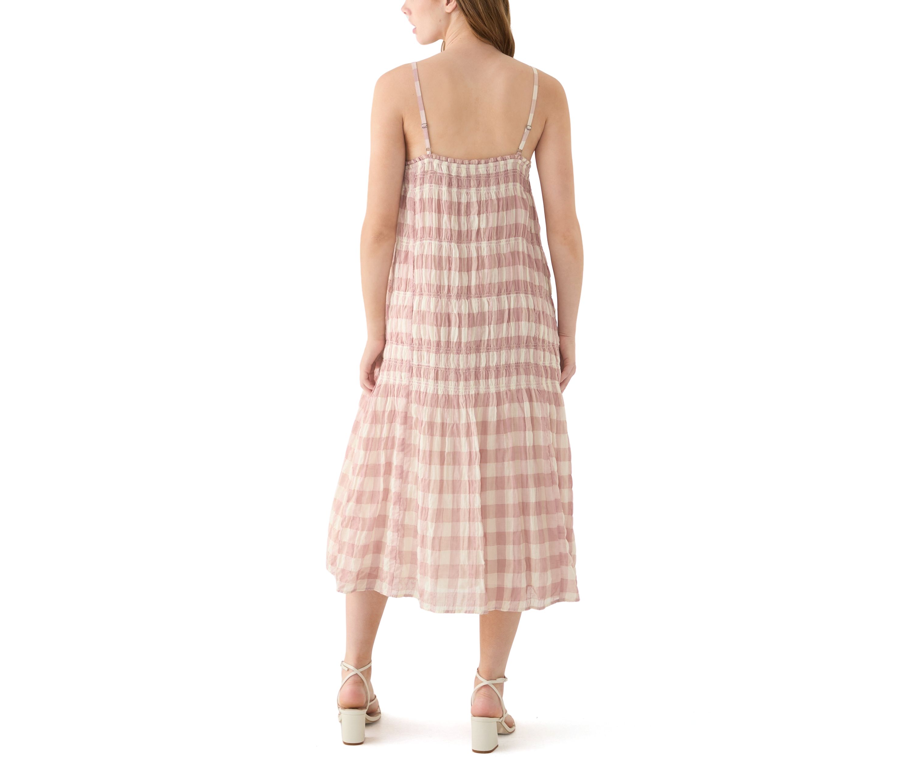 Womens Sleeveless Smocked Printed Dress