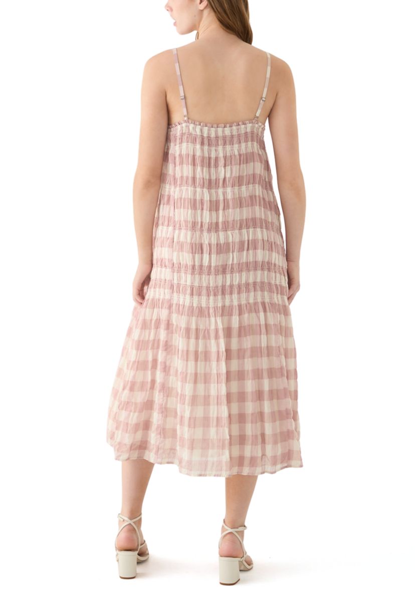 Womens Sleeveless Smocked Printed Dress