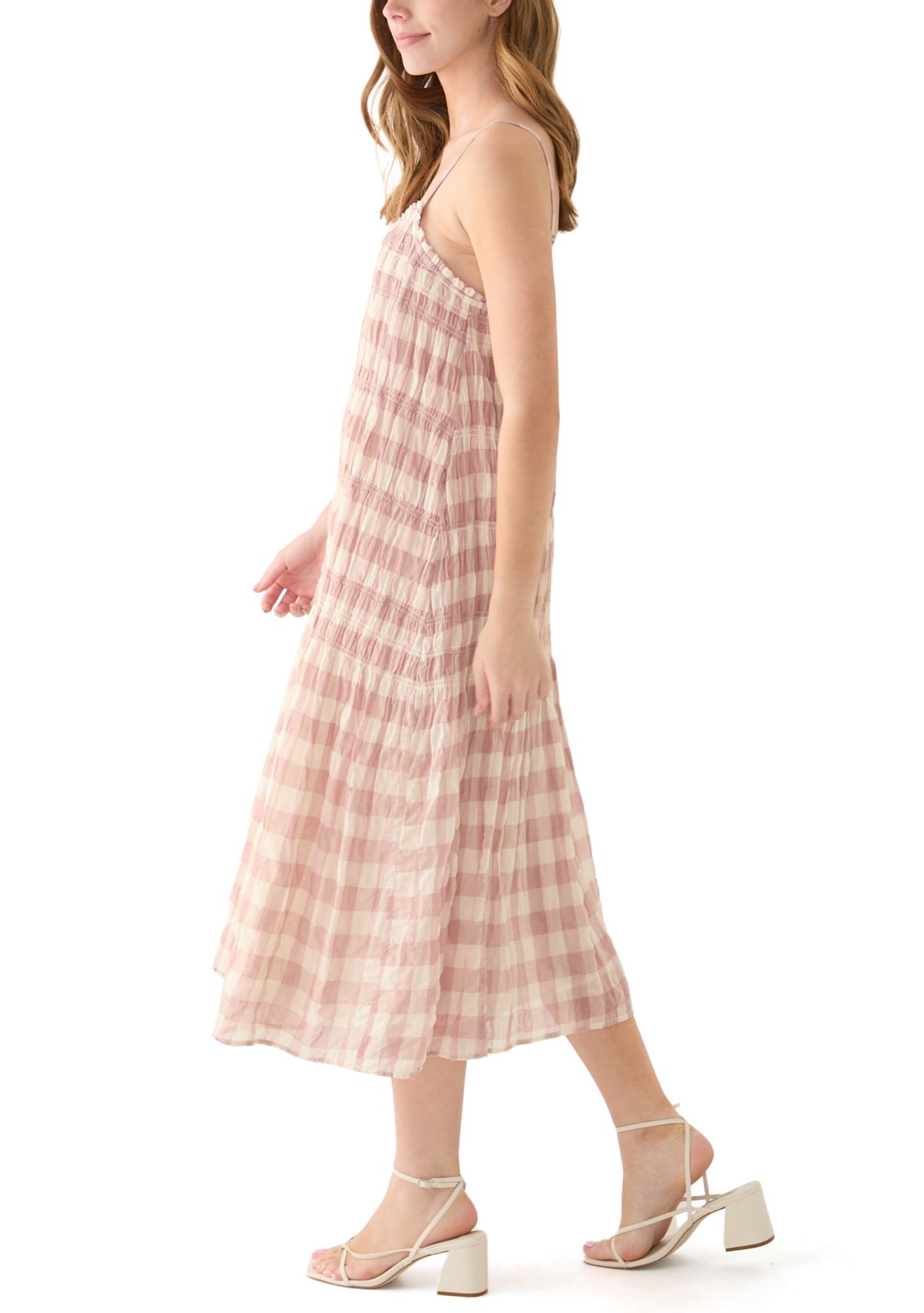 Womens Sleeveless Smocked Printed Dress