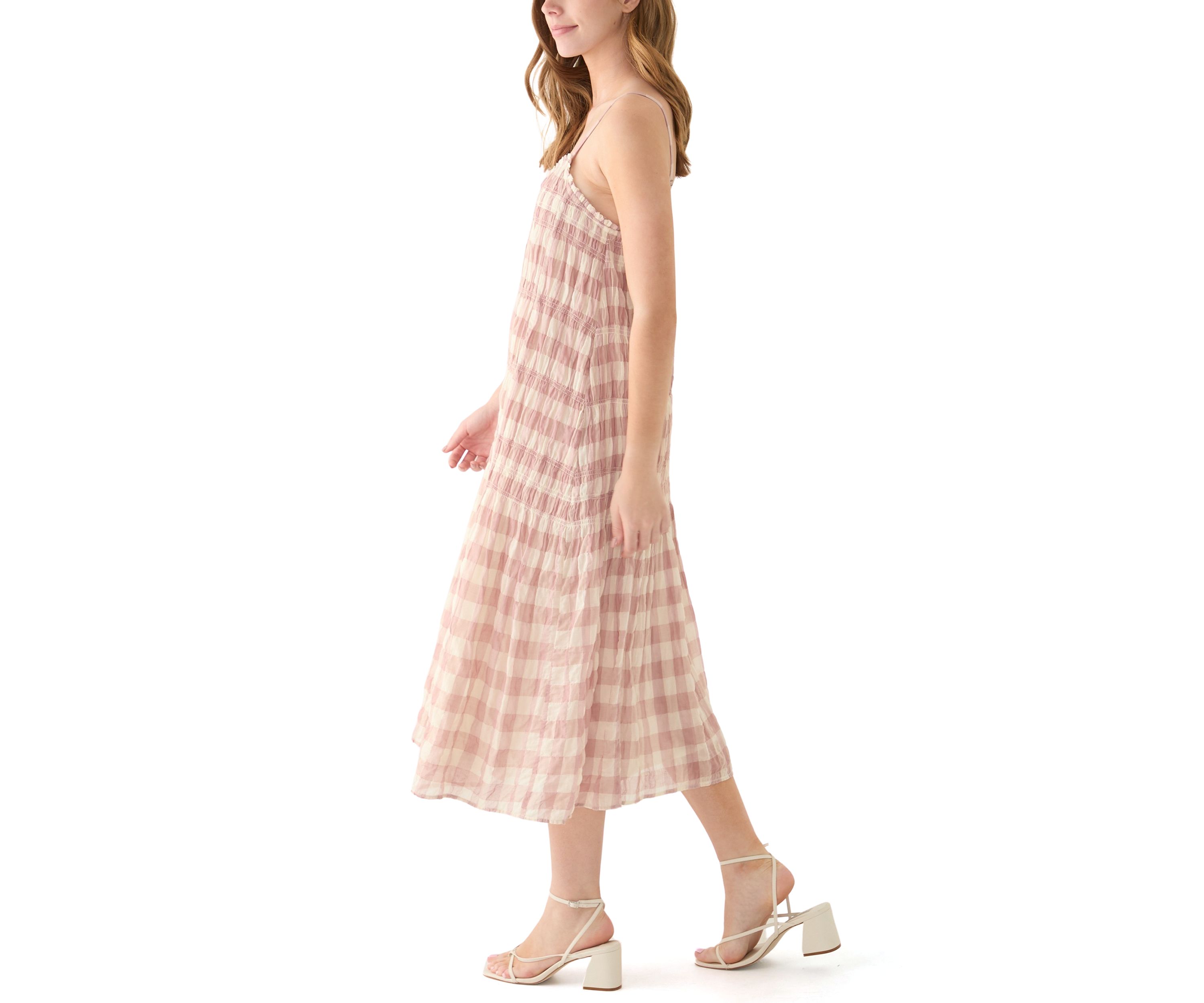 Womens Sleeveless Smocked Printed Dress