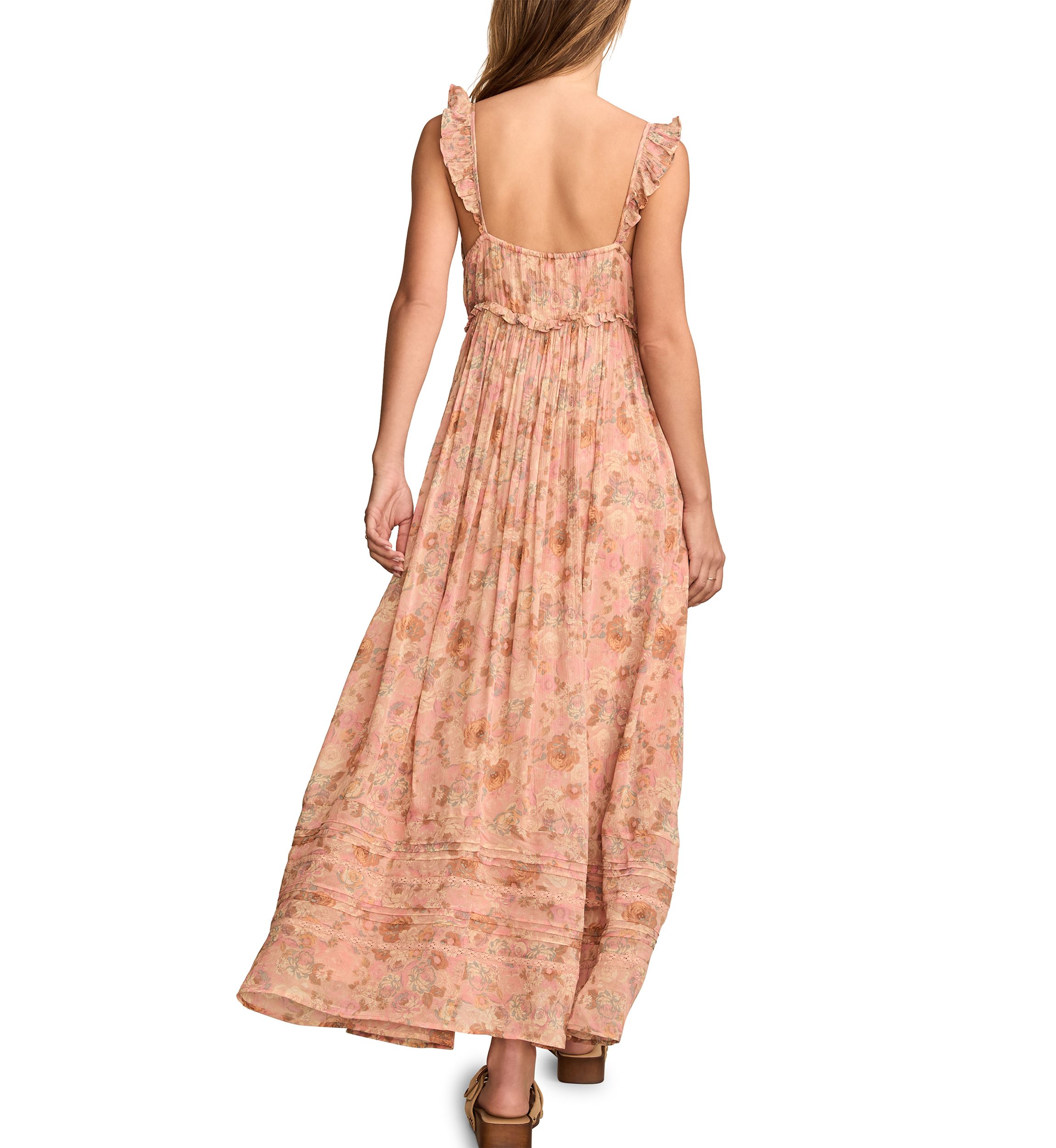 Womens Printed Ruffle Shoulder Midi Dress