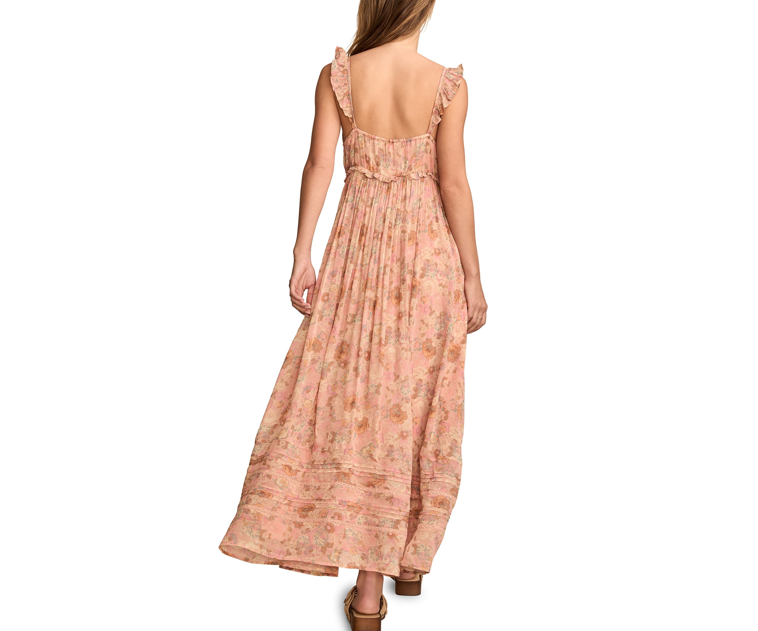 Womens Printed Ruffle Shoulder Midi Dress