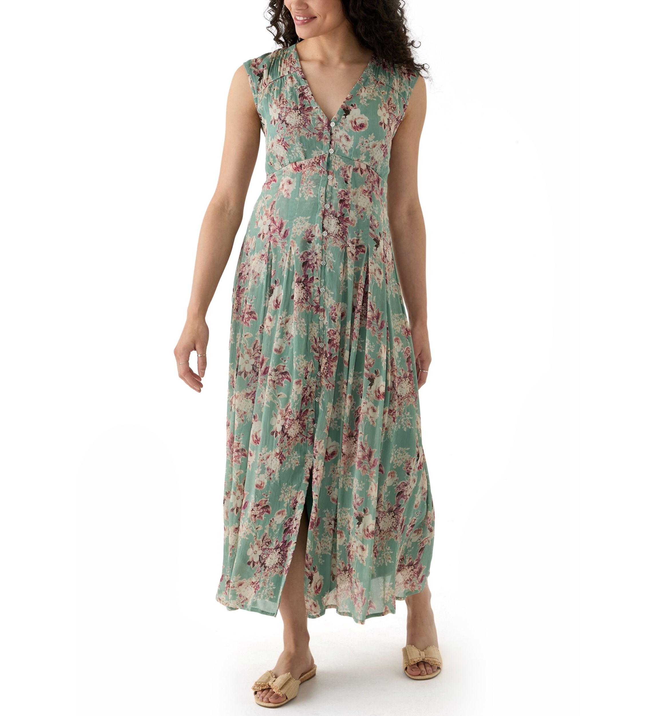 Cinched Pleated Button Down Midi Dress