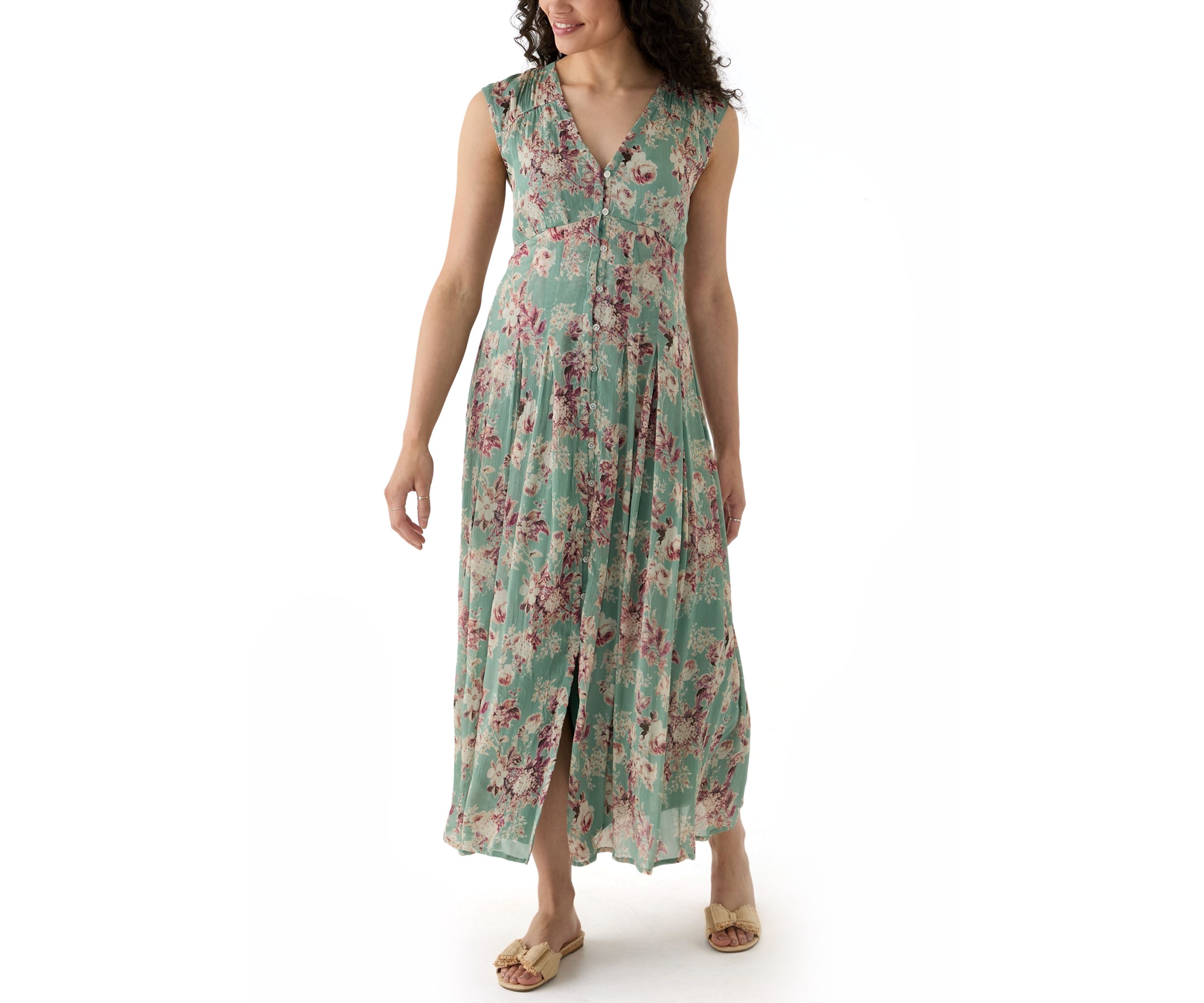 Cinched Pleated Button Down Midi Dress
