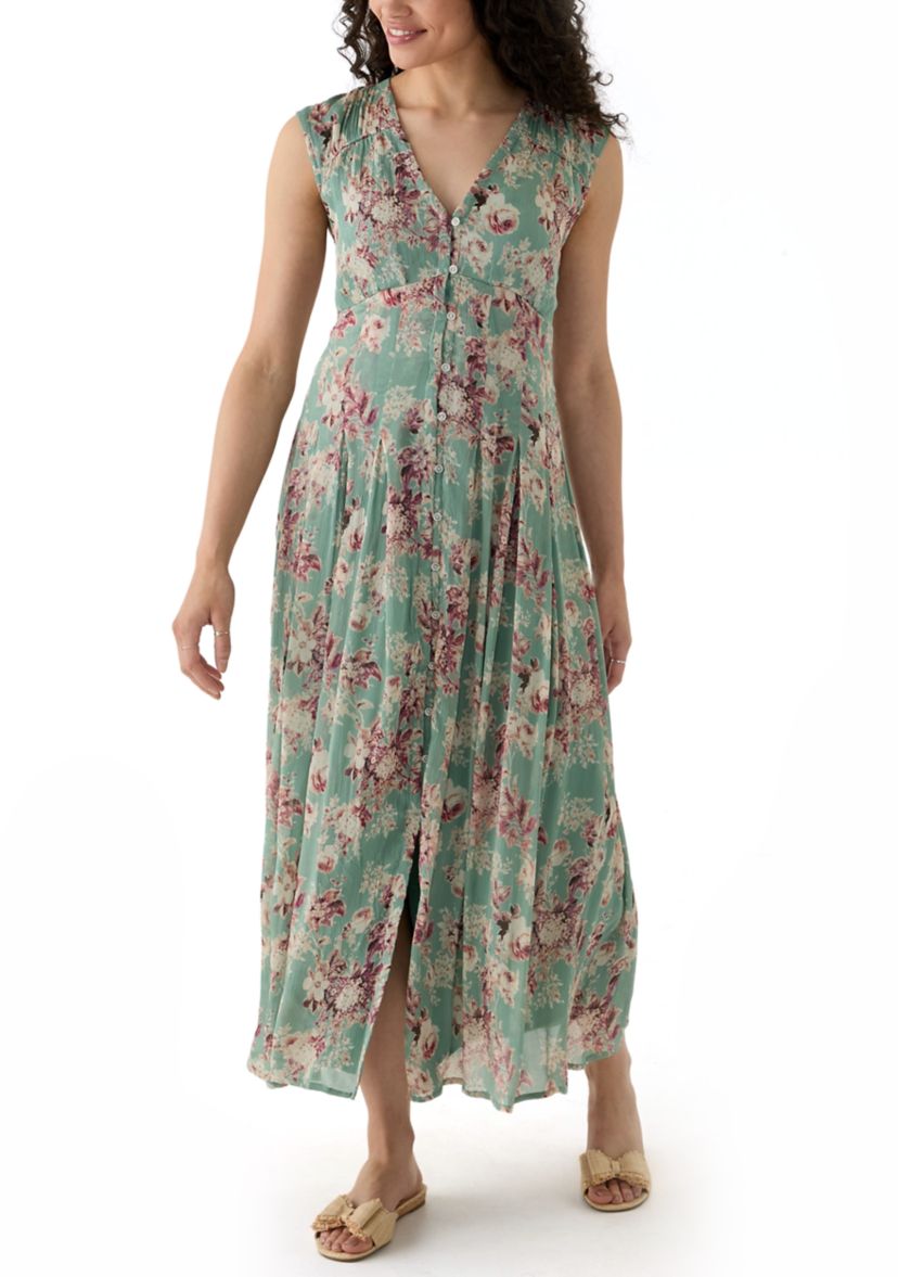 Cinched Pleated Button Down Midi Dress