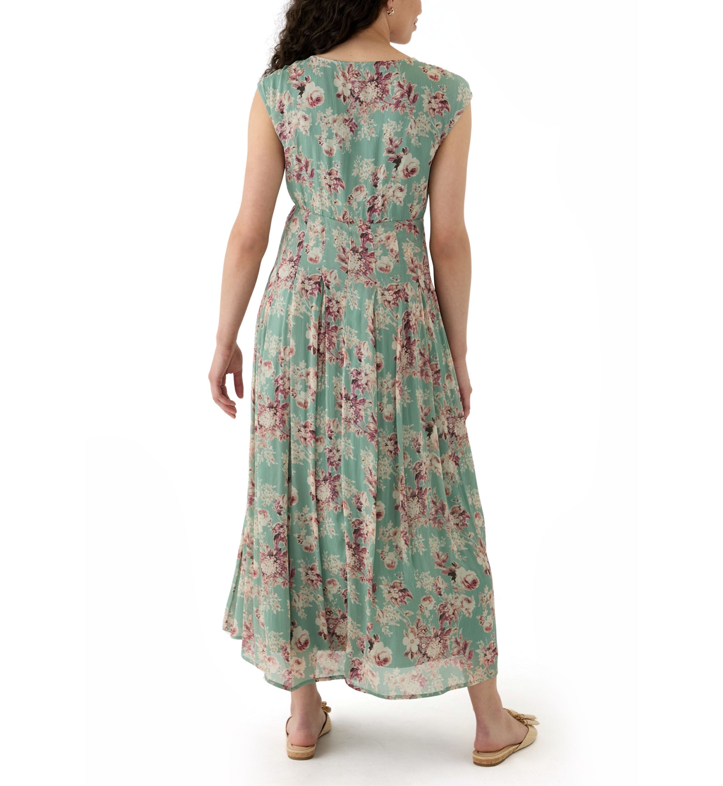 Cinched Pleated Button Down Midi Dress