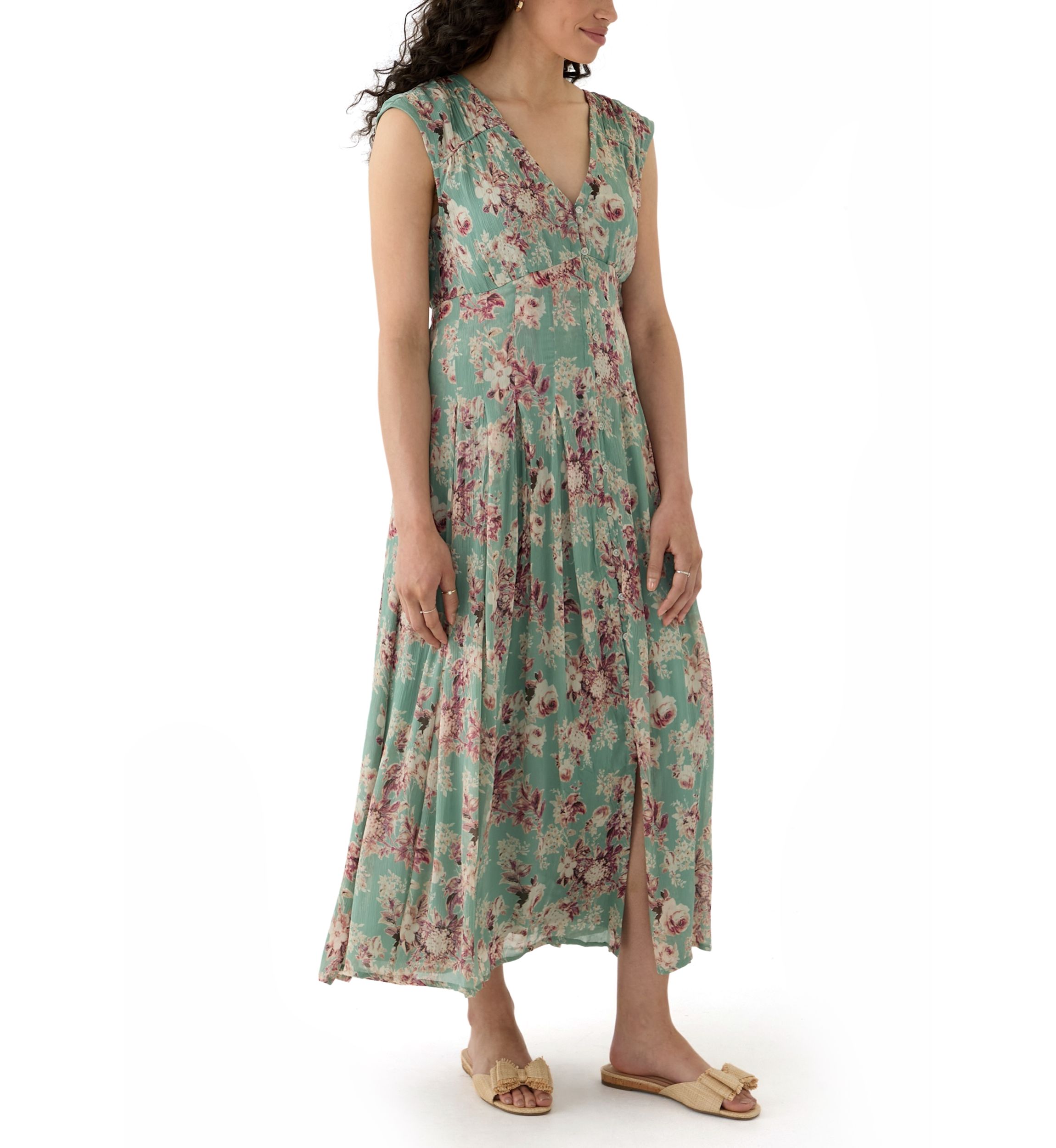 Cinched Pleated Button Down Midi Dress