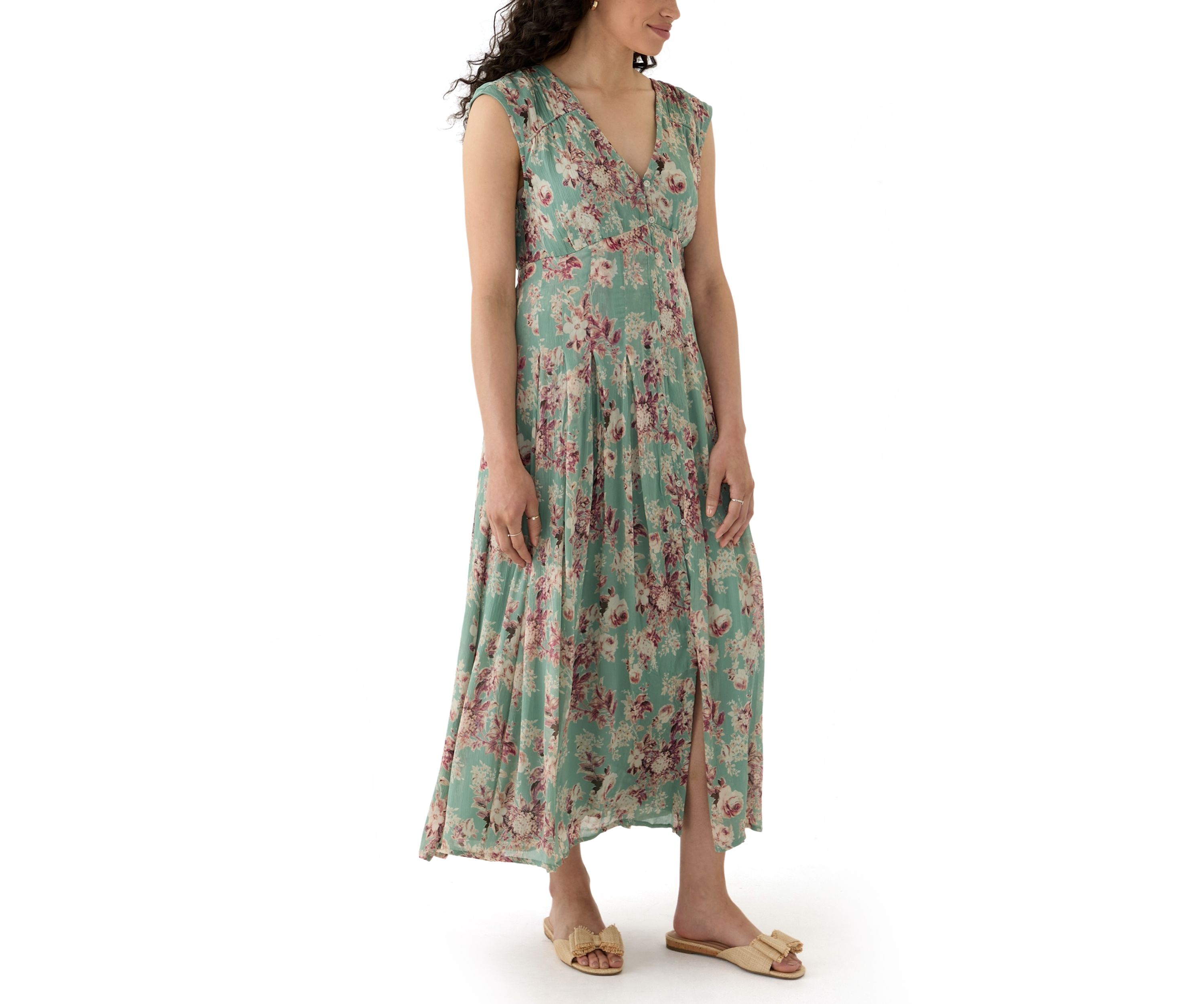 Cinched Pleated Button Down Midi Dress
