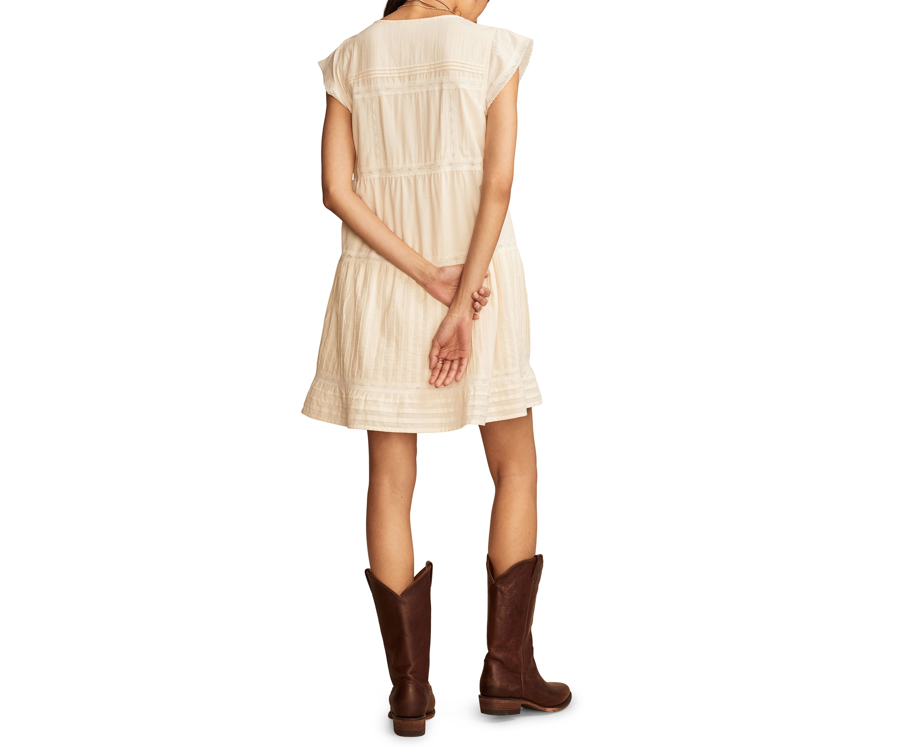 Womens Button Front Lace Mini Dress