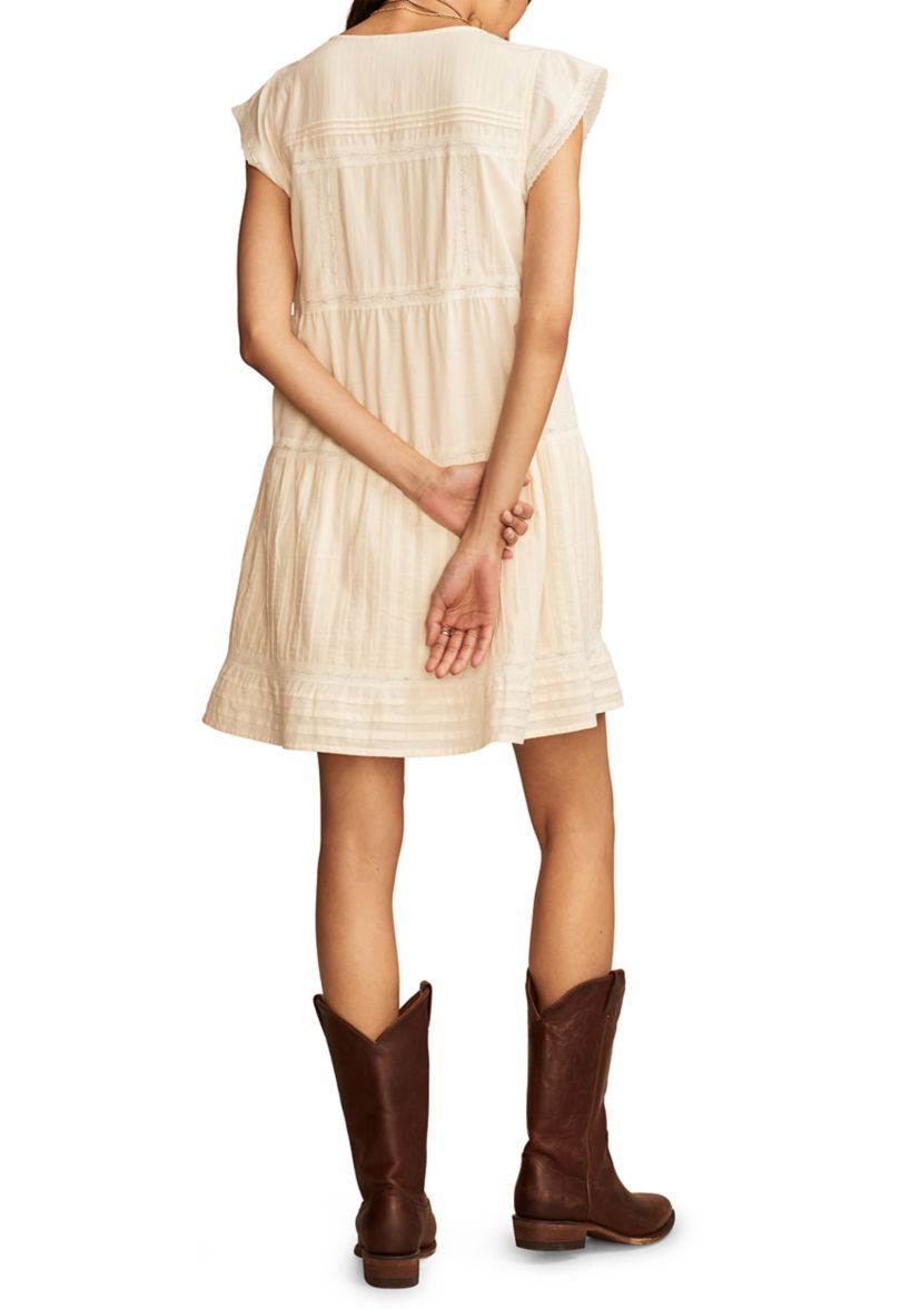 Womens Button Front Lace Mini Dress