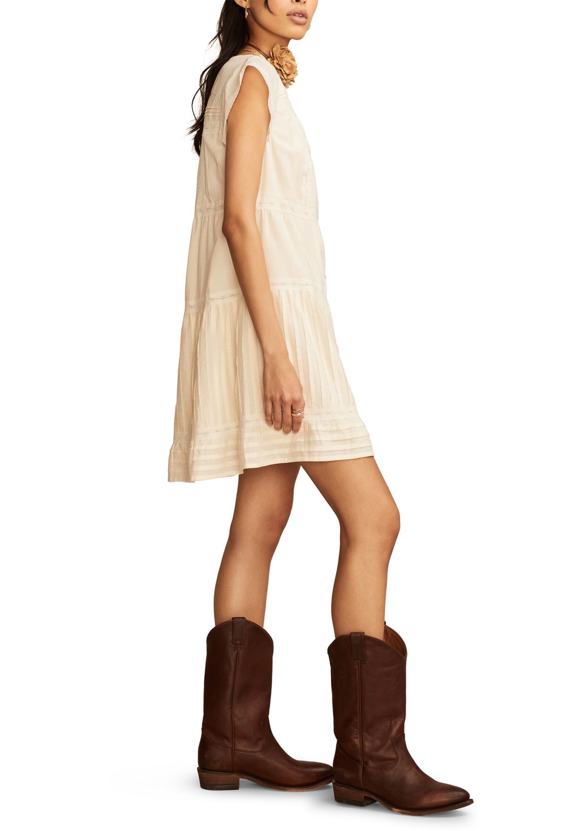 Womens Button Front Lace Mini Dress