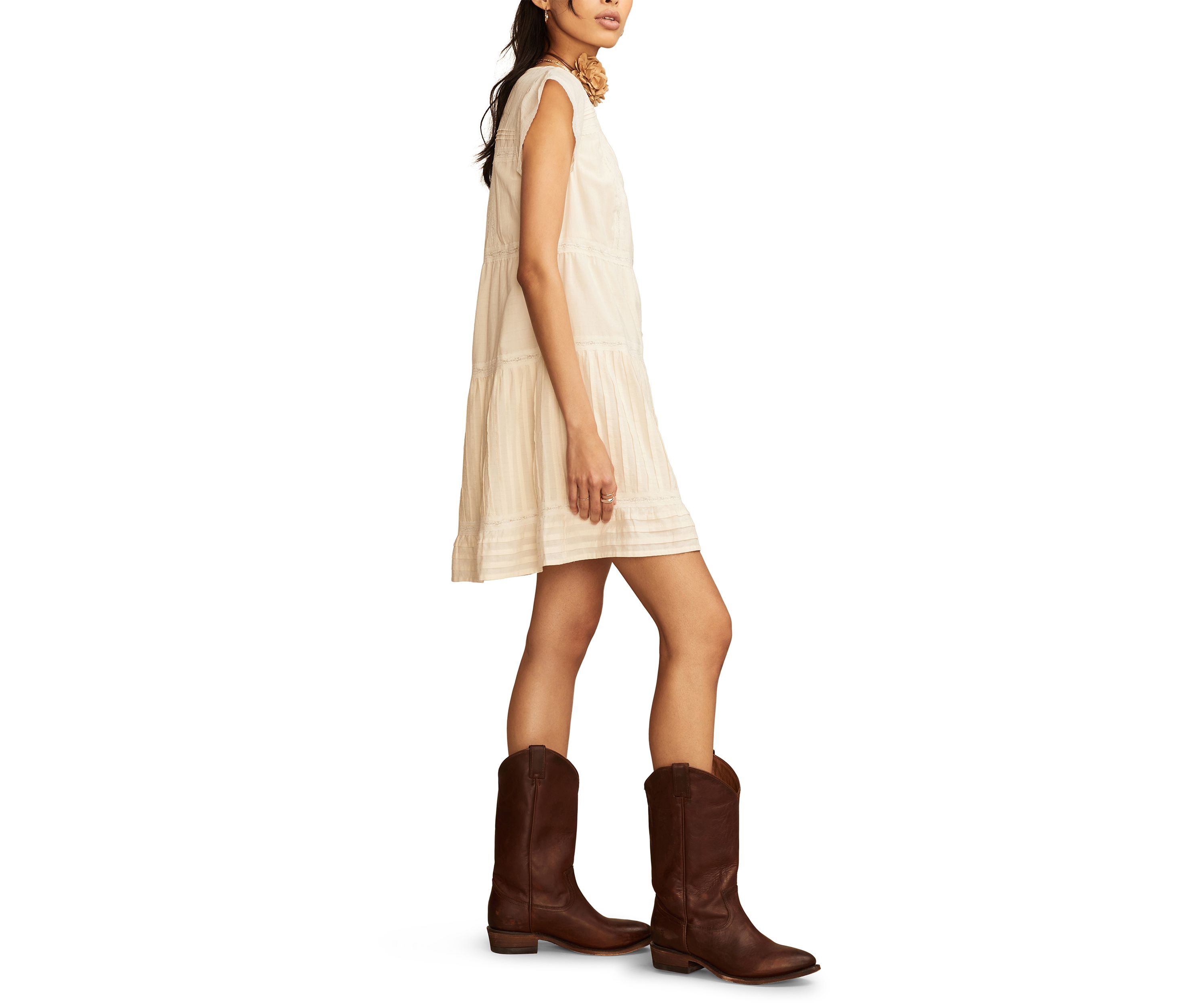 Womens Button Front Lace Mini Dress