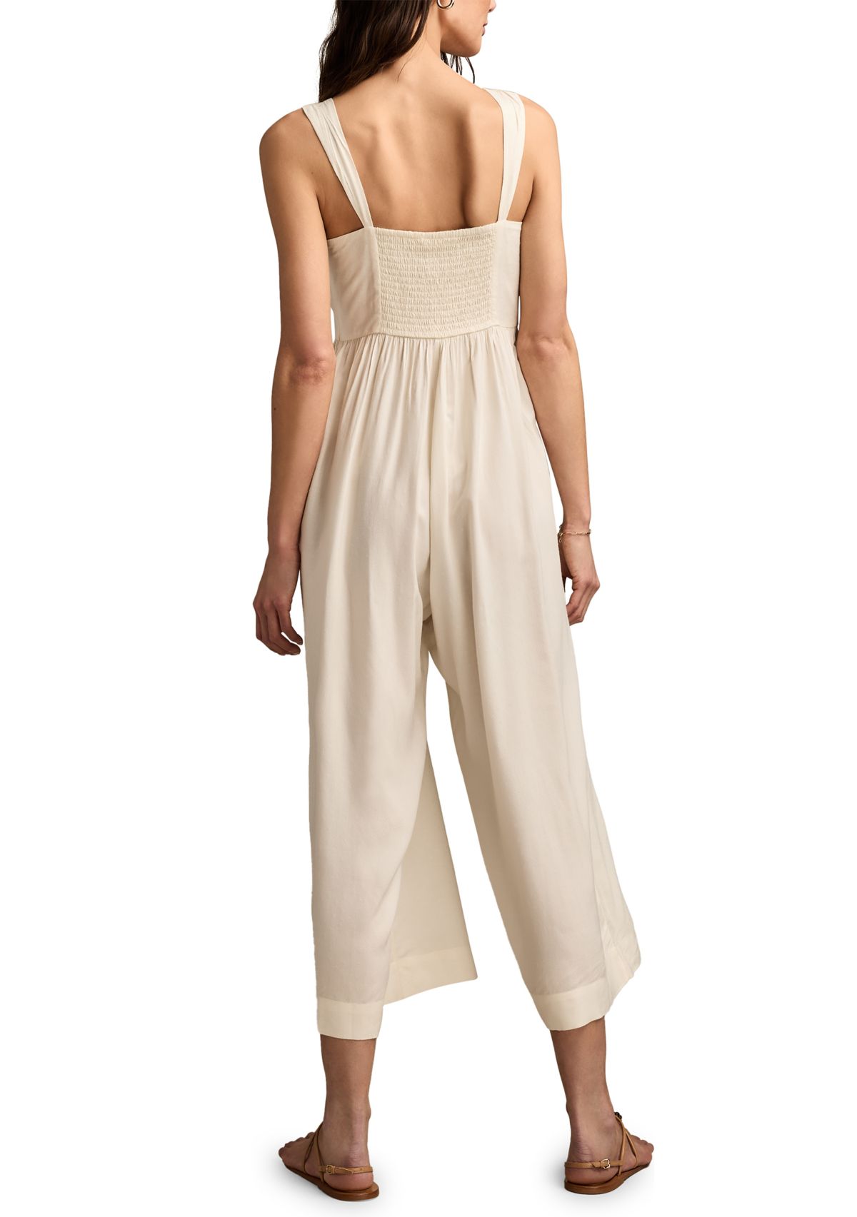Womens Ruched Lace Wide Leg Jumpsuit