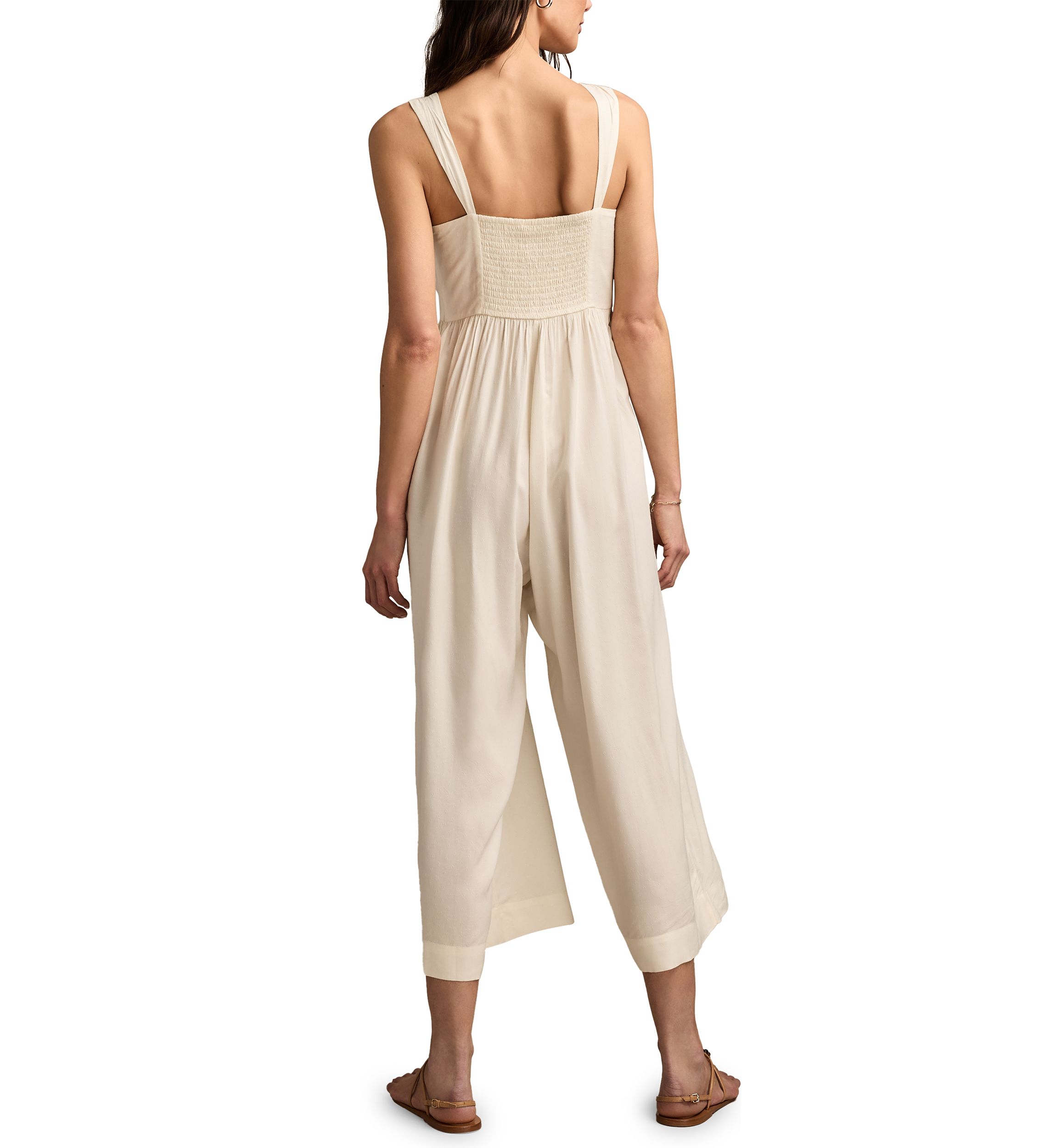 Womens Ruched Lace Wide Leg Jumpsuit