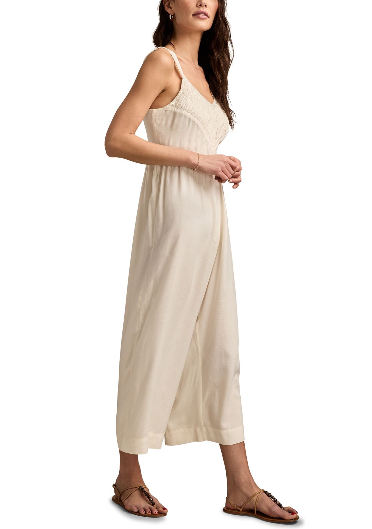 Womens Ruched Lace Wide Leg Jumpsuit