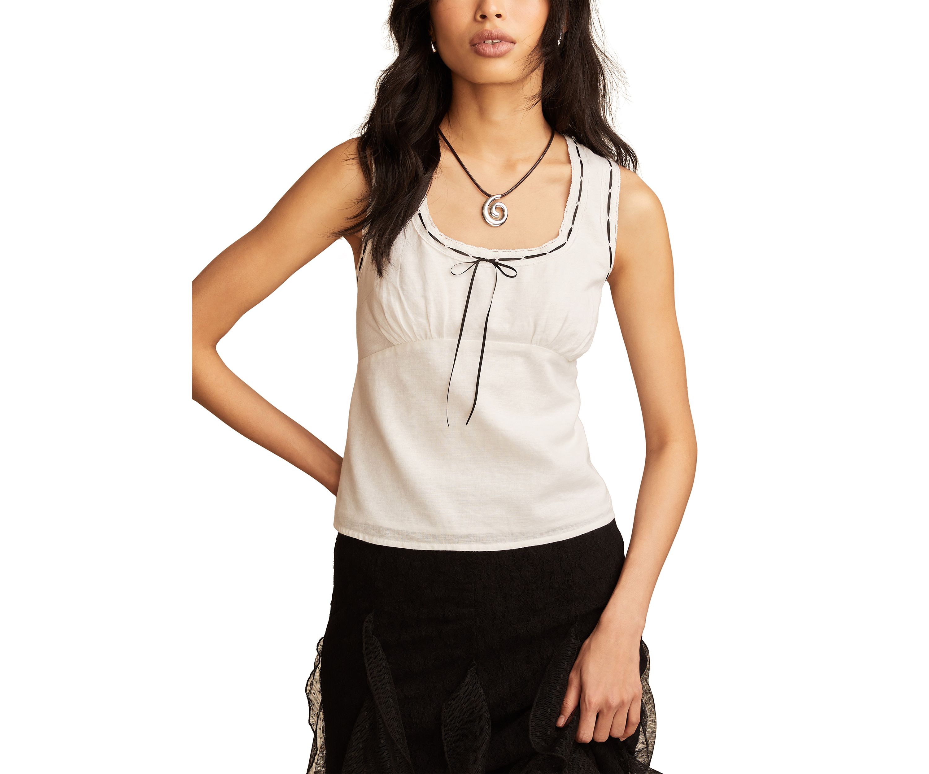 Womens Ribbon Lace Empire Top 