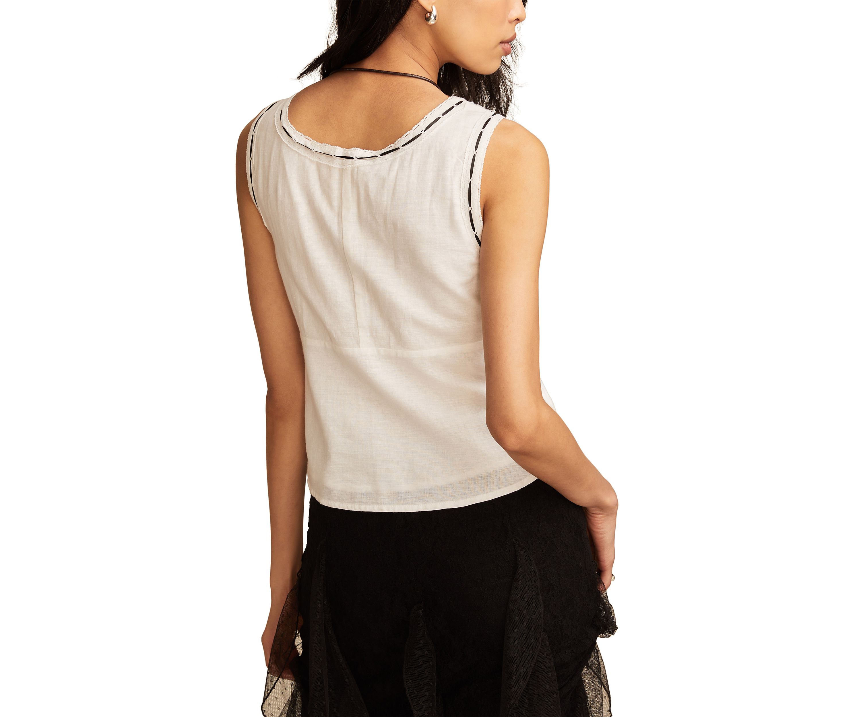 Womens Ribbon Lace Empire Top 