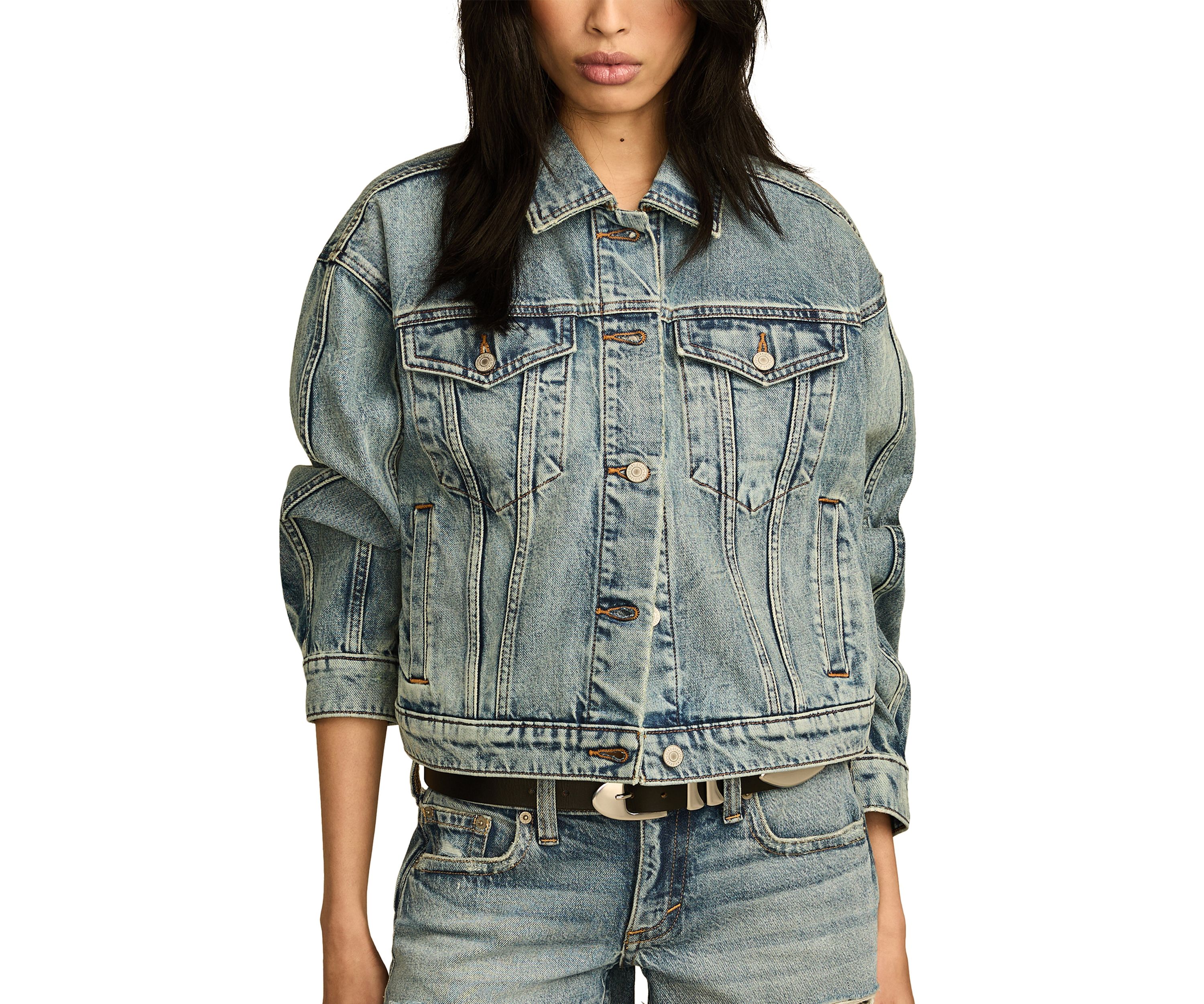 Womens Barrel Sleeve Denim Trucker Jacket