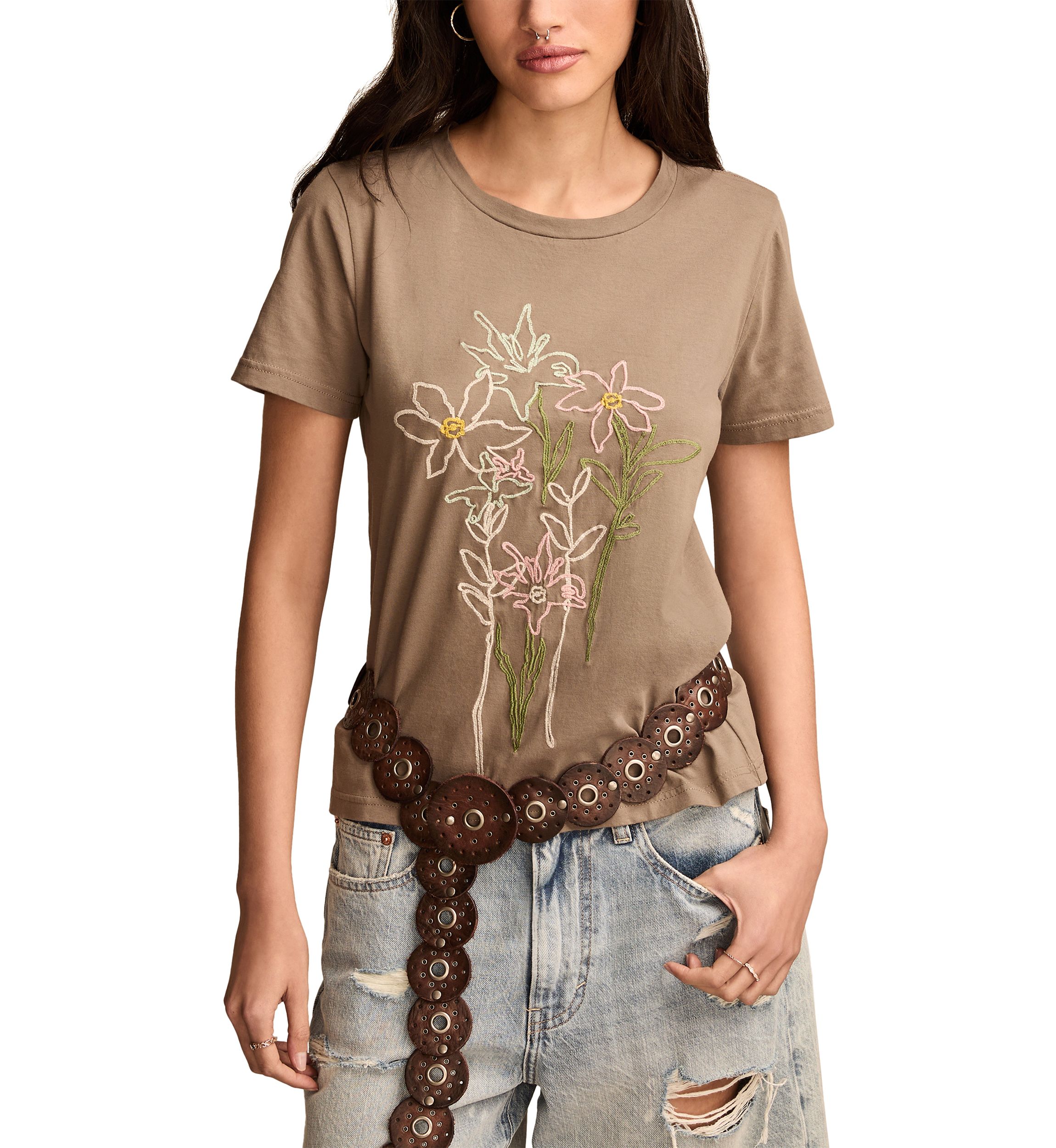 Embroidered Floral Classic Crew Neck T-Shirt