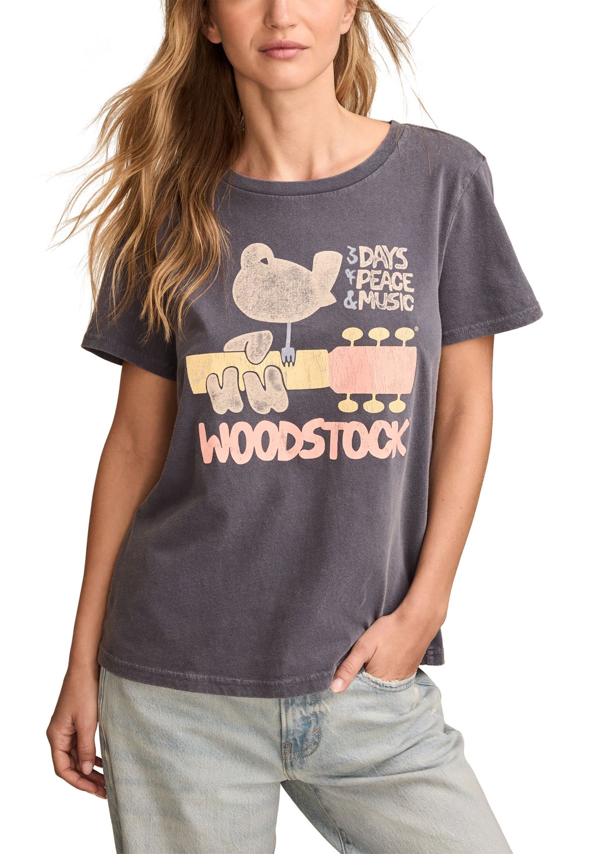 Woodstock Peace and Music Classic Crew Neck Graphic T-Shirt