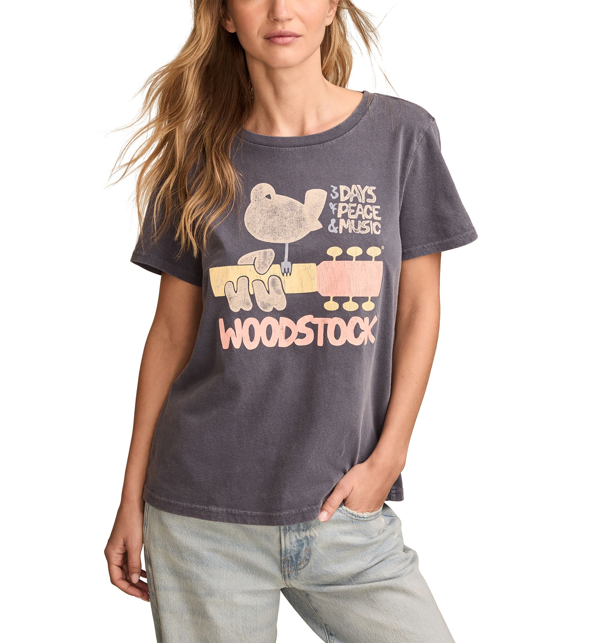 Woodstock Peace and Music Classic Crew Neck Graphic T-Shirt
