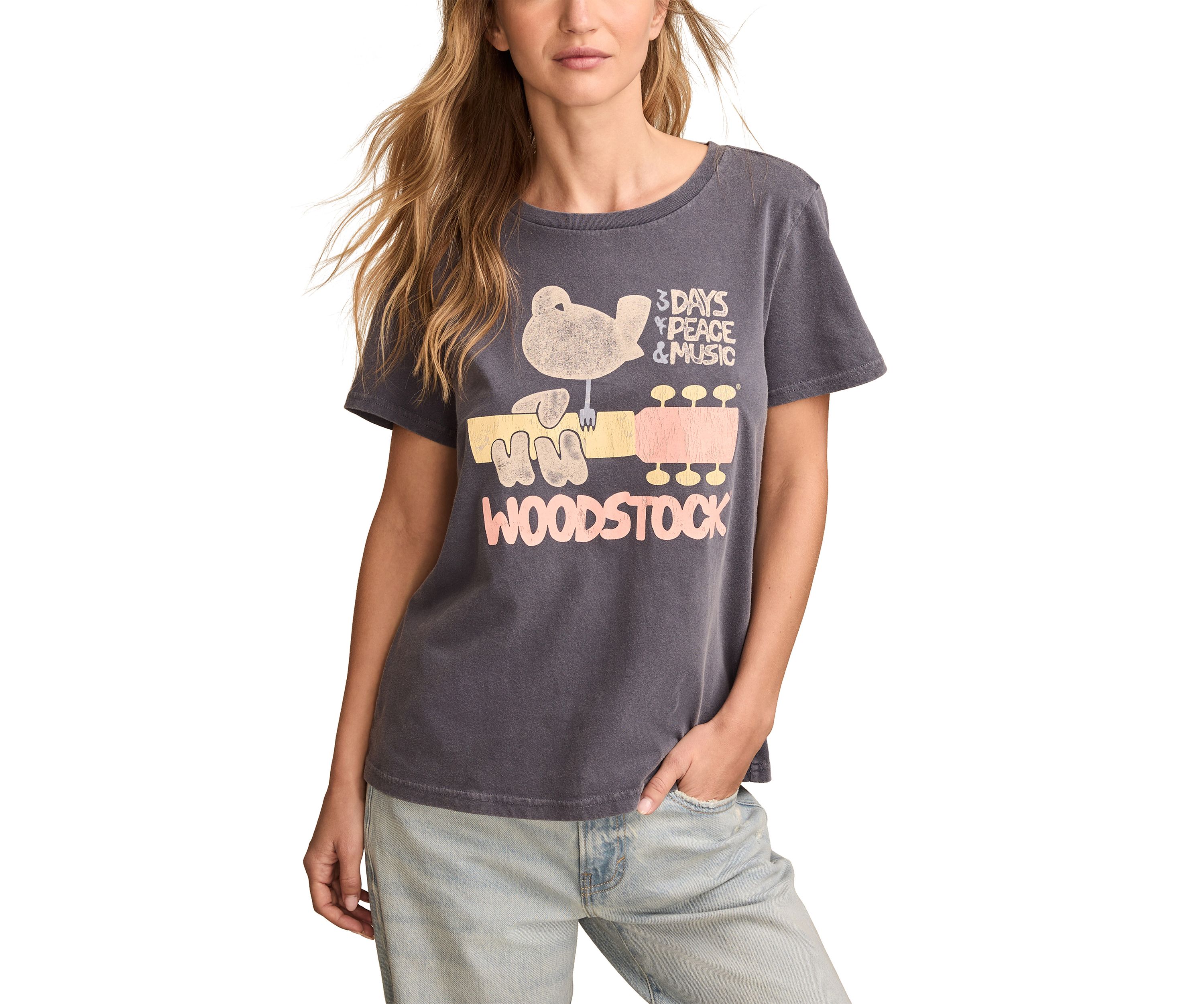Woodstock Peace and Music Classic Crew Neck Graphic T-Shirt