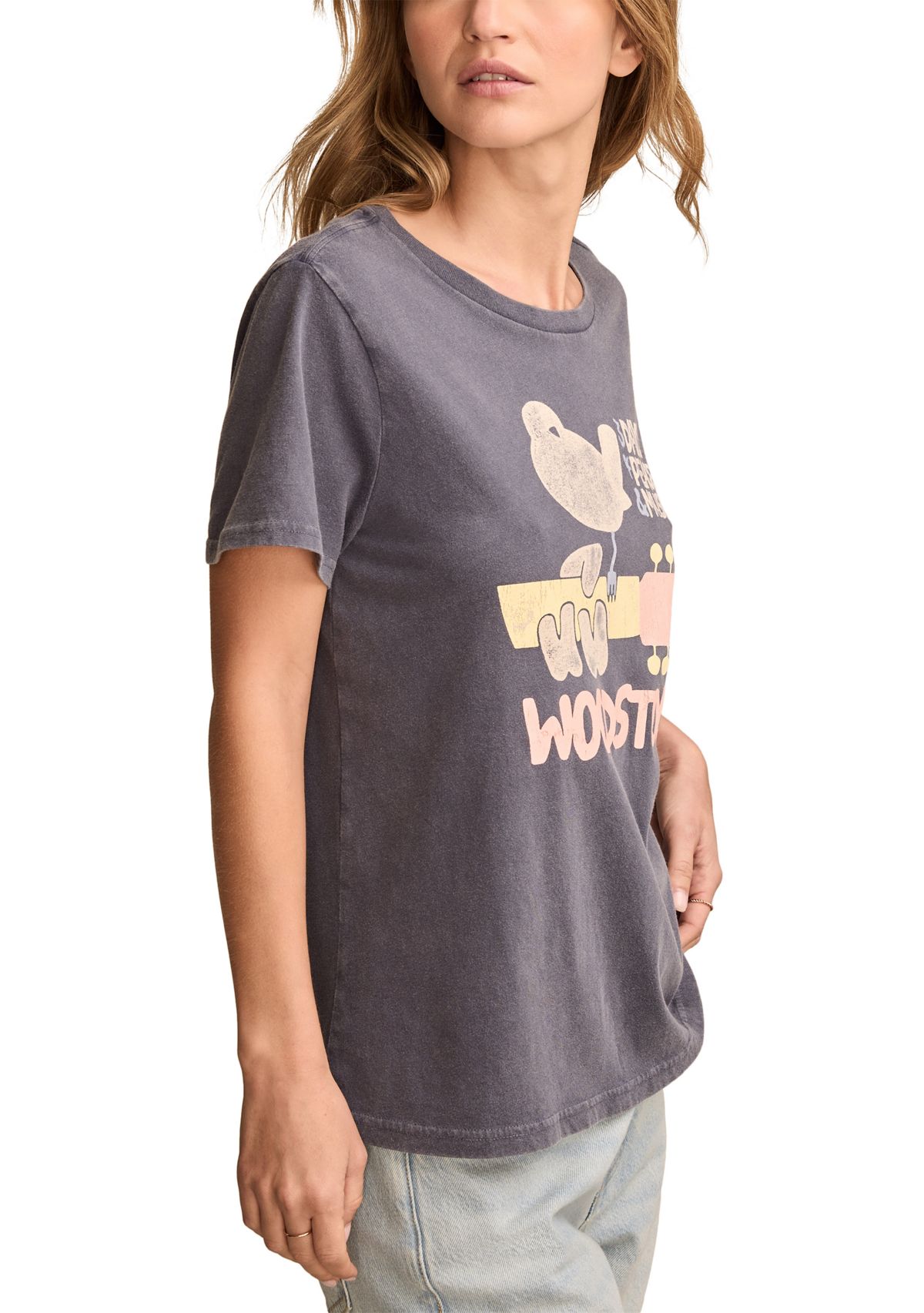 Woodstock Peace and Music Classic Crew Neck Graphic T-Shirt