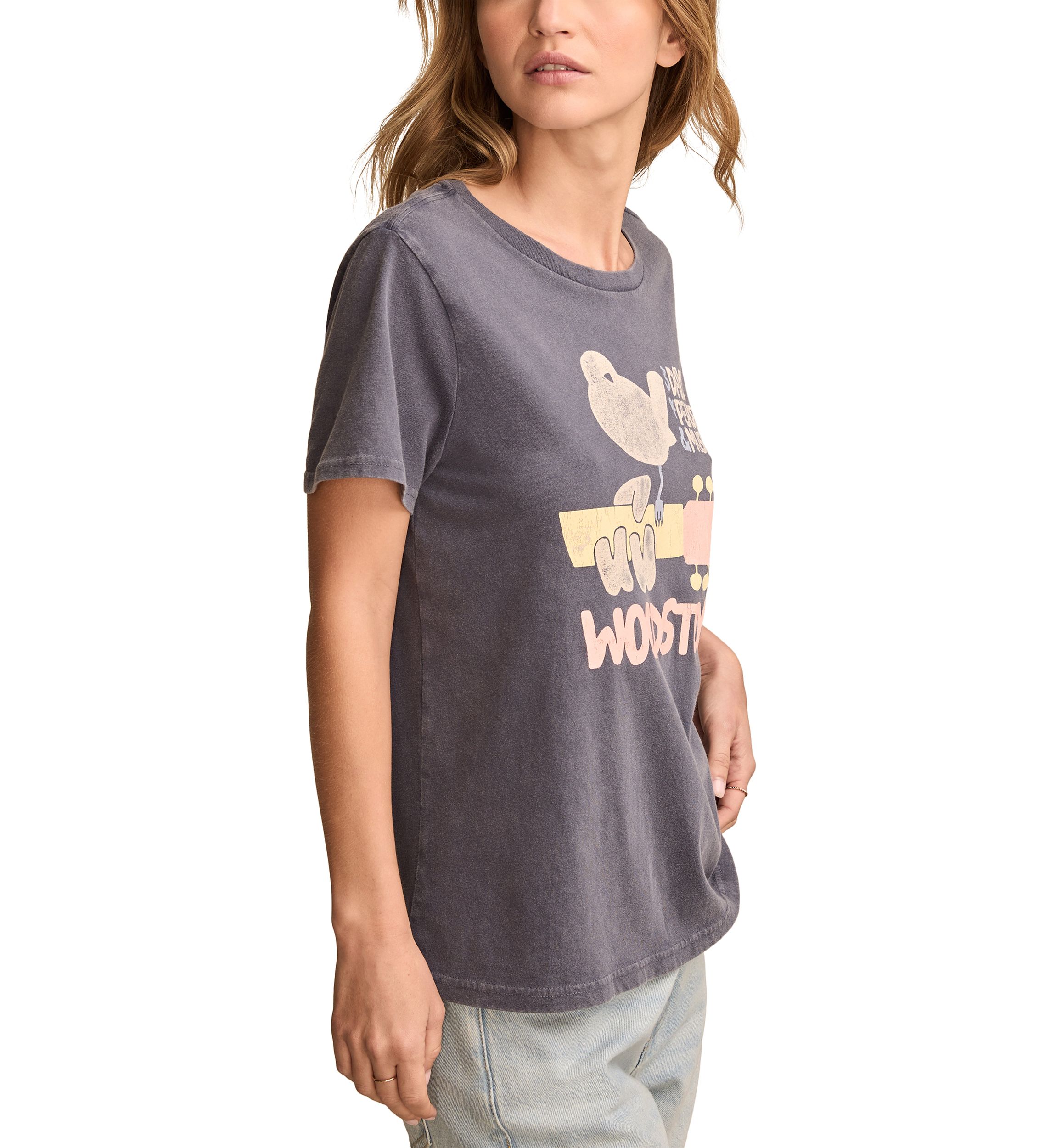 Woodstock Peace and Music Classic Crew Neck Graphic T-Shirt