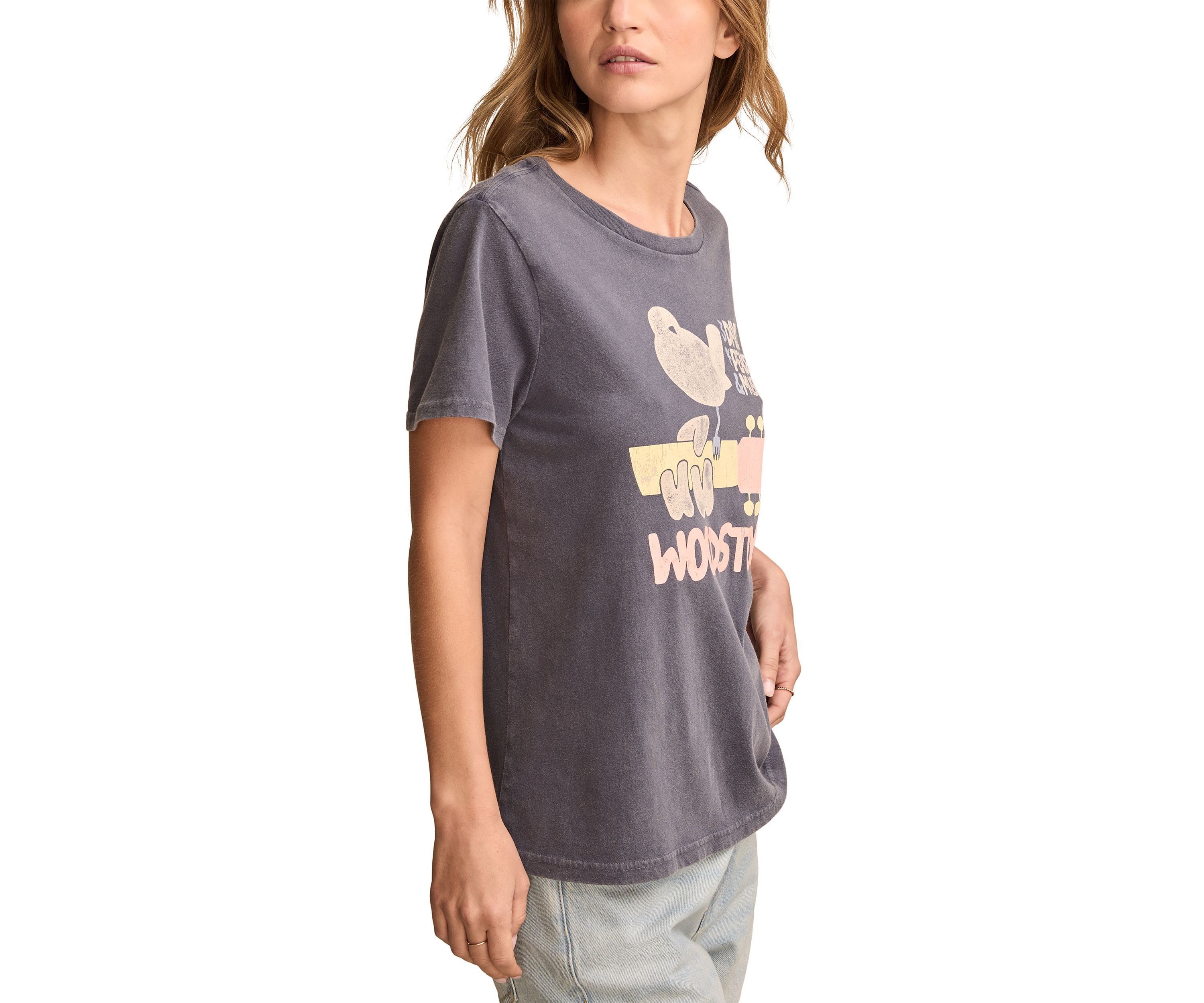 Woodstock Peace and Music Classic Crew Neck Graphic T-Shirt