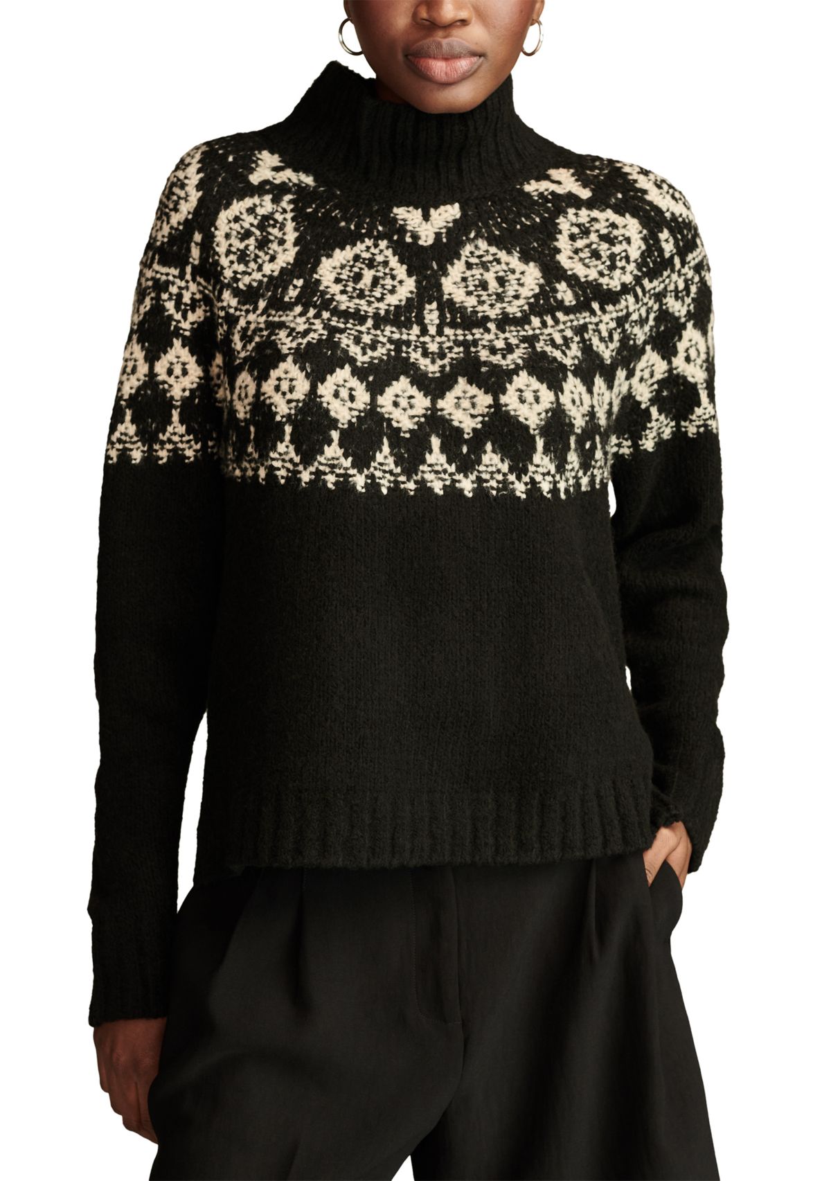Womens Fair Isle Mock Neck Pullover 