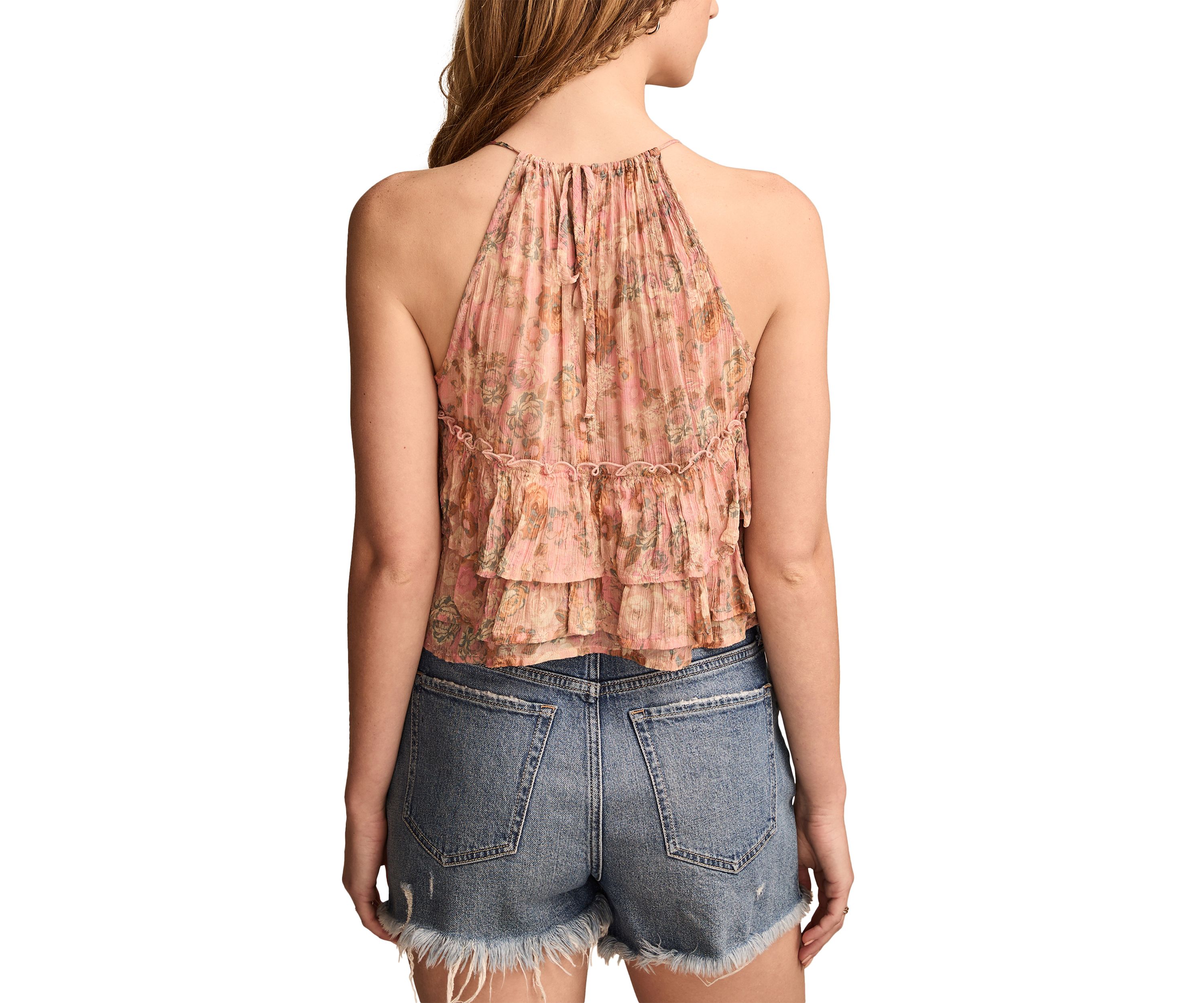 Printed Chiffon Ruffle Top