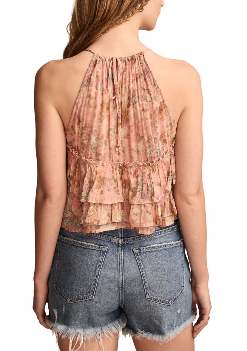 Printed Chiffon Ruffle Top