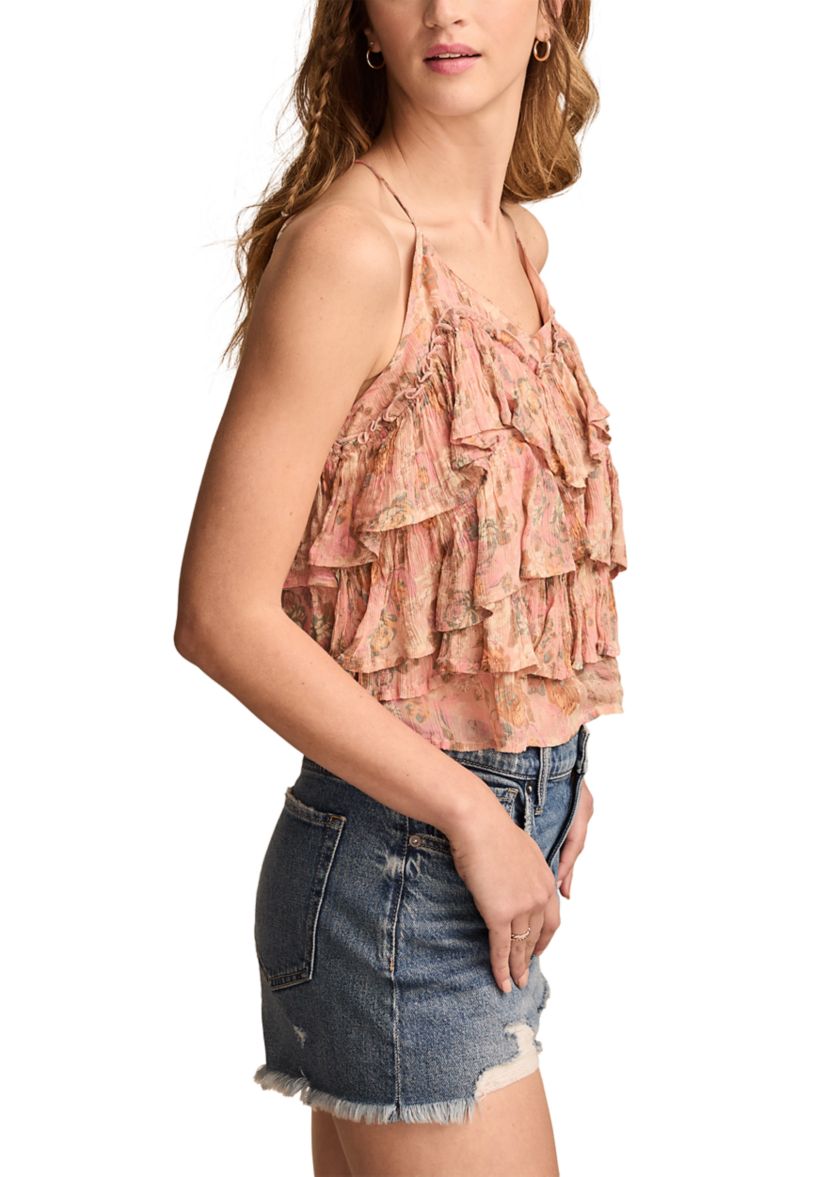 Printed Chiffon Ruffle Top