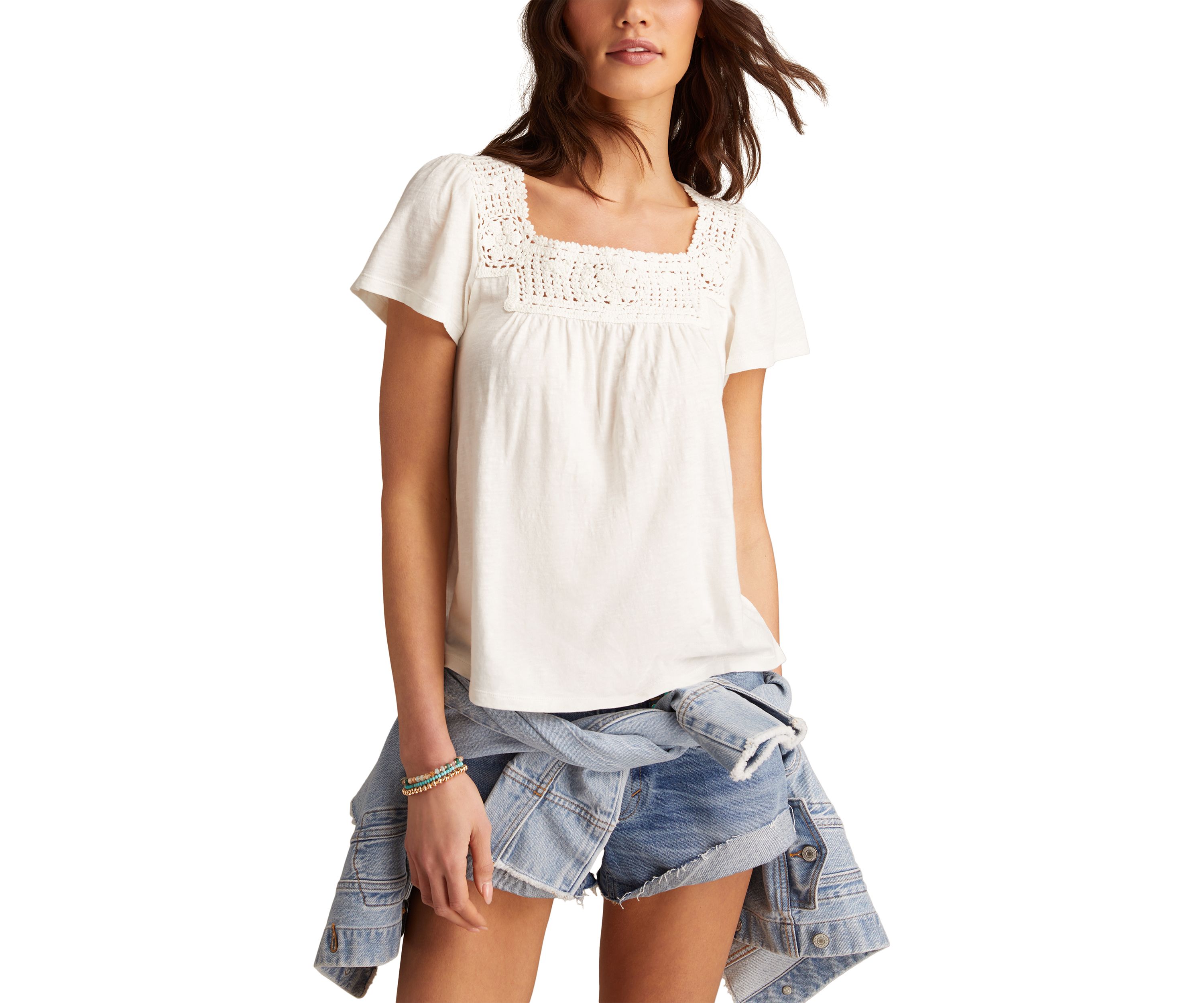Womens Crochet Trimmed Top