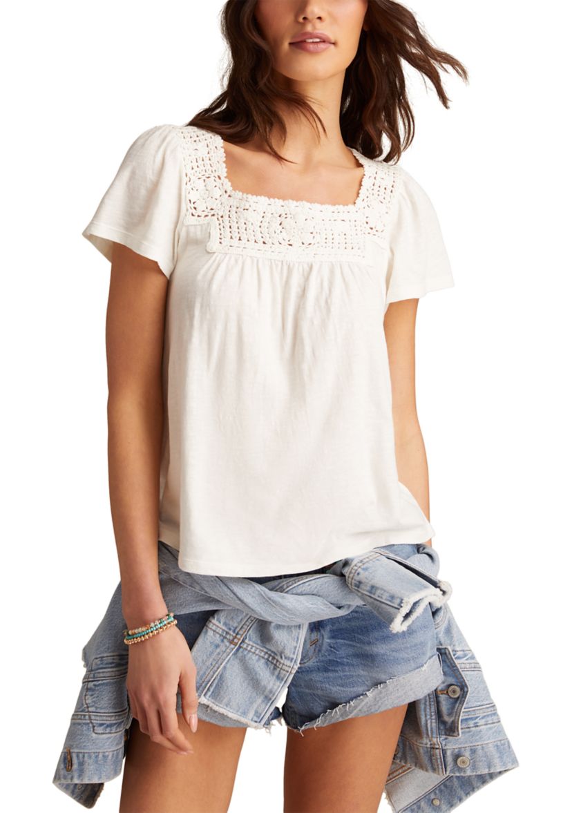 Womens Crochet Trimmed Top