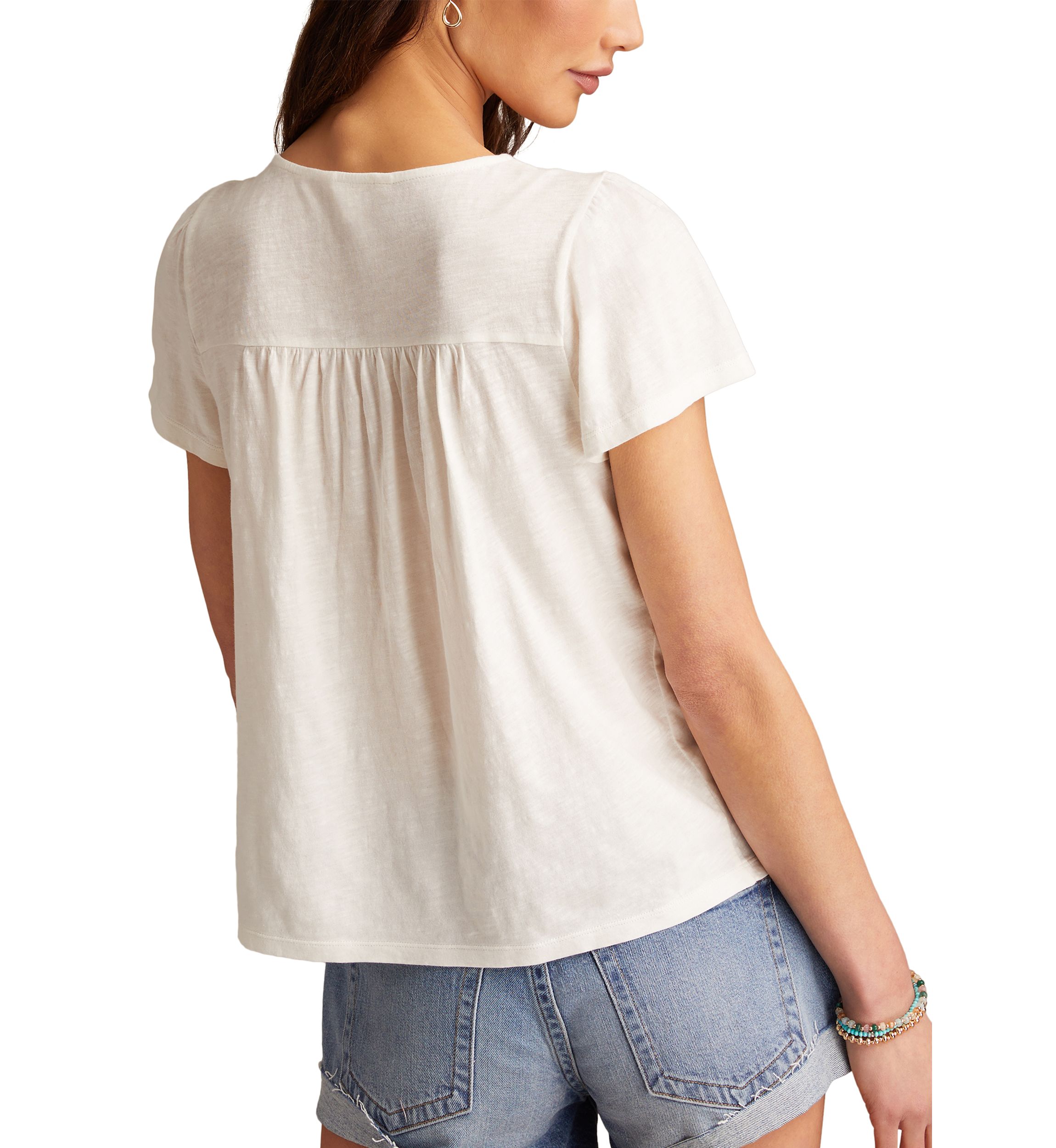 Womens Crochet Trimmed Top