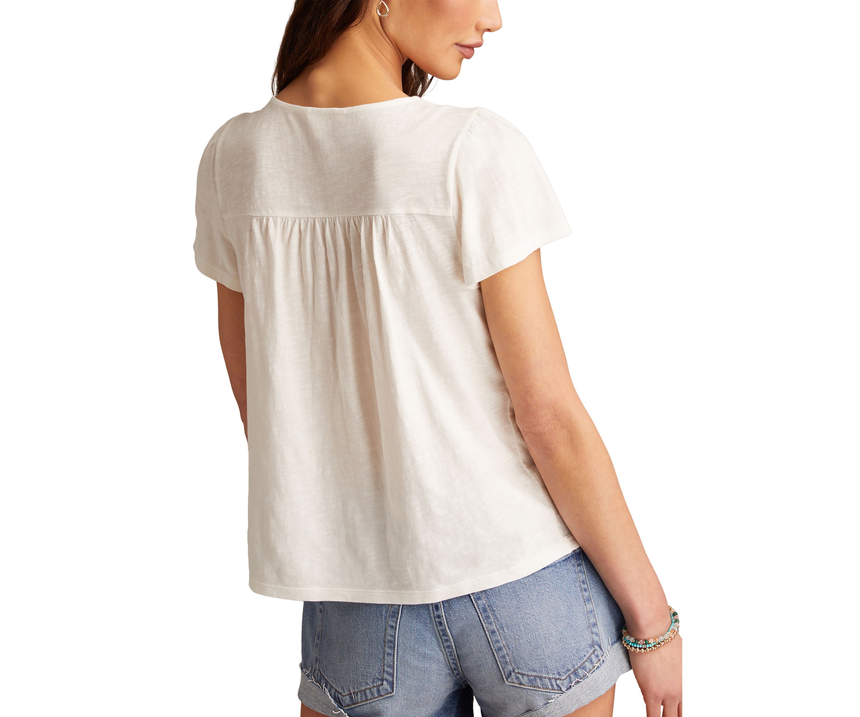 Womens Crochet Trimmed Top