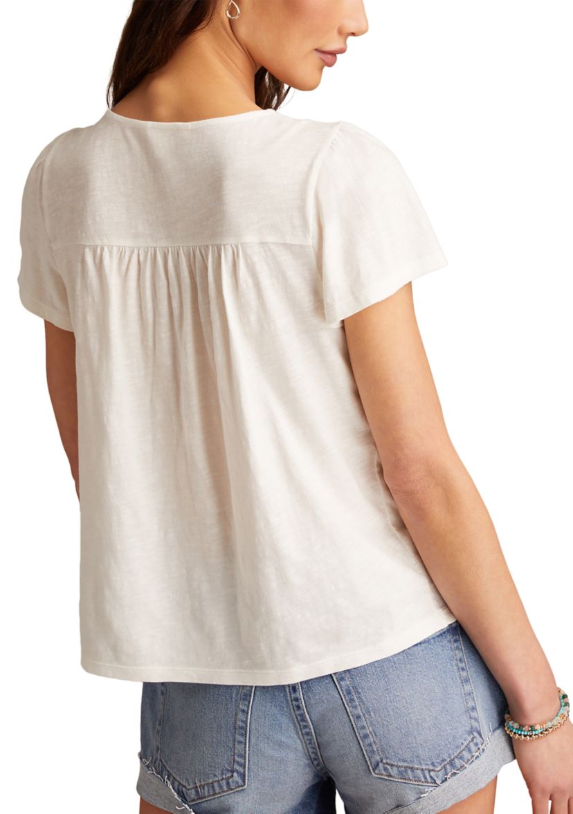Womens Crochet Trimmed Top