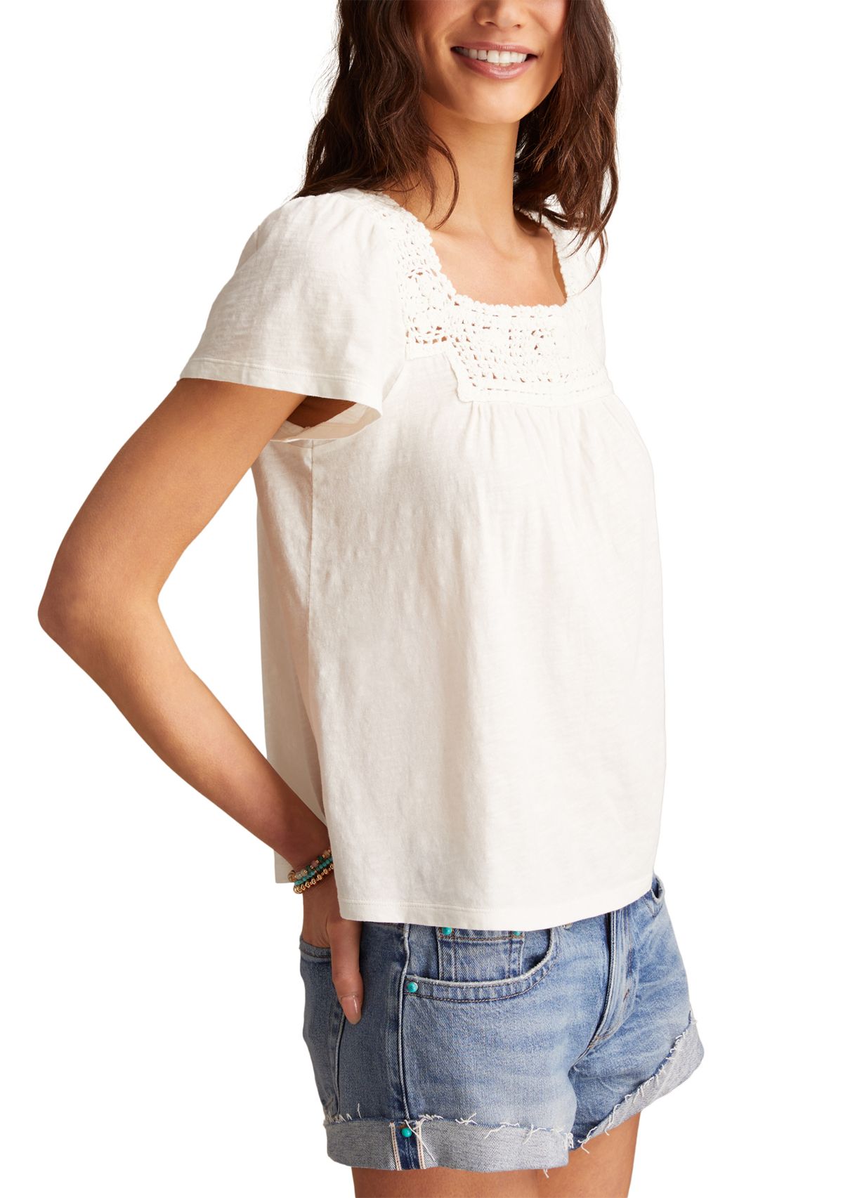 Womens Crochet Trimmed Top
