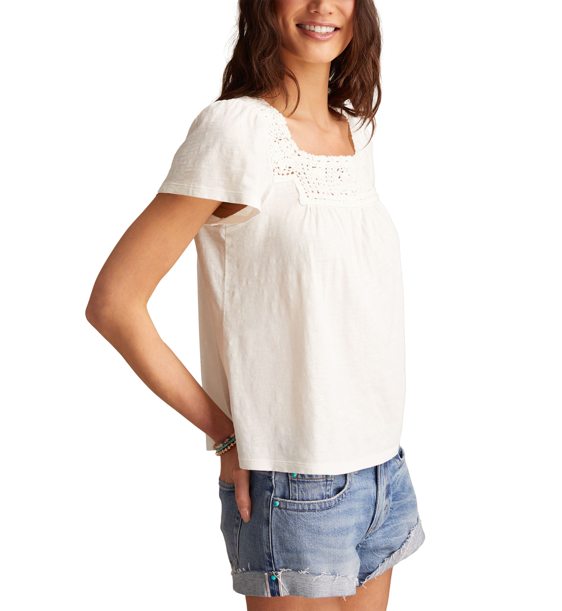 Womens Crochet Trimmed Top