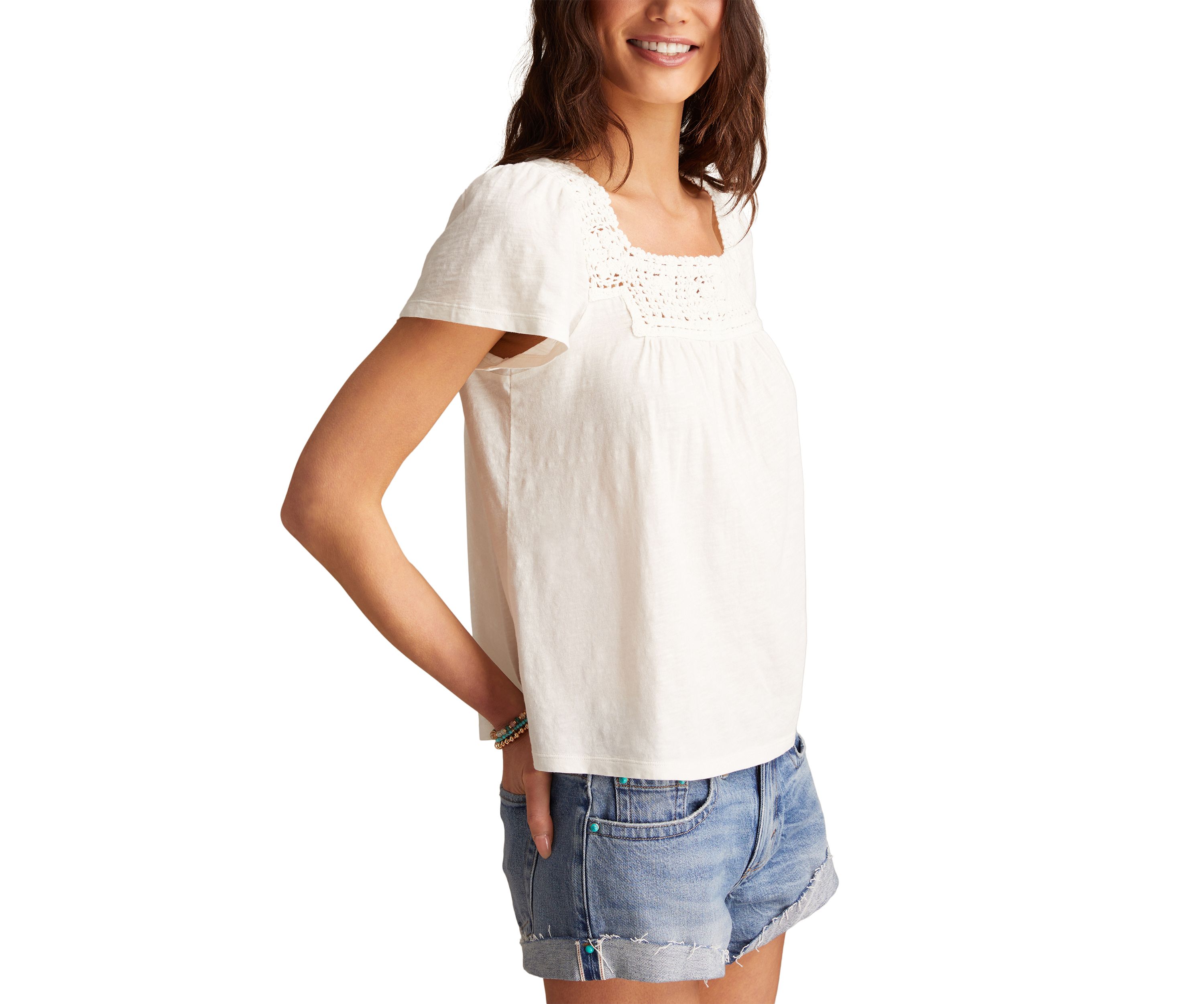 Womens Crochet Trimmed Top