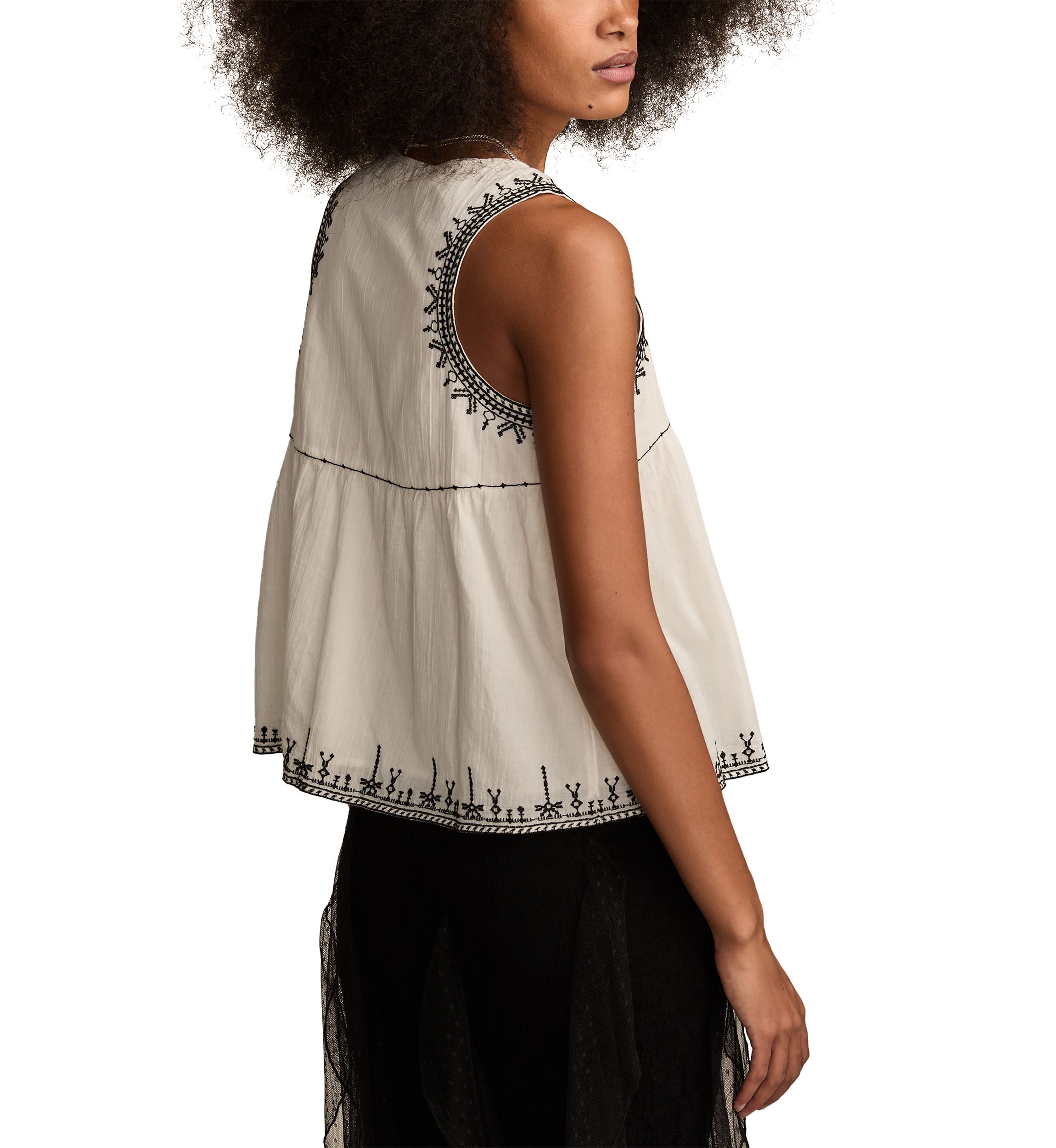 Embroidered Henley Racer Tank Top