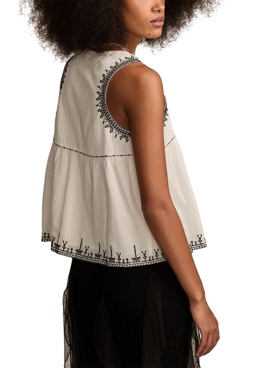 Embroidered Henley Racer Tank Top