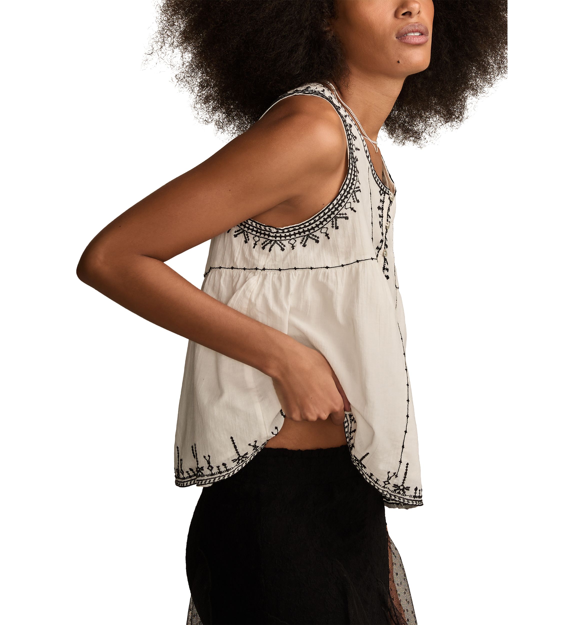 Embroidered Henley Racer Tank Top